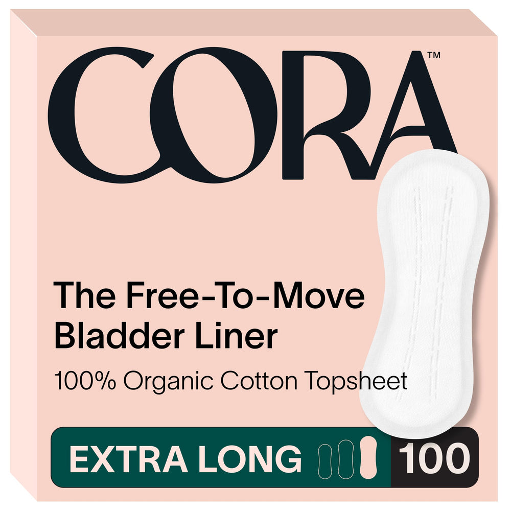 Cora topsheet bladder liner offers gentle organic protection for extra-long wear.
