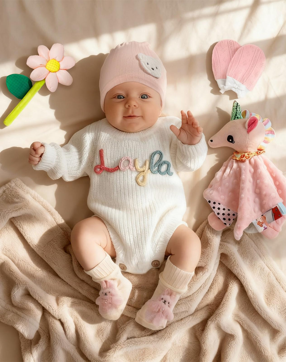 Coralogo scratch-preventing mittens keep tiny hands safe.
