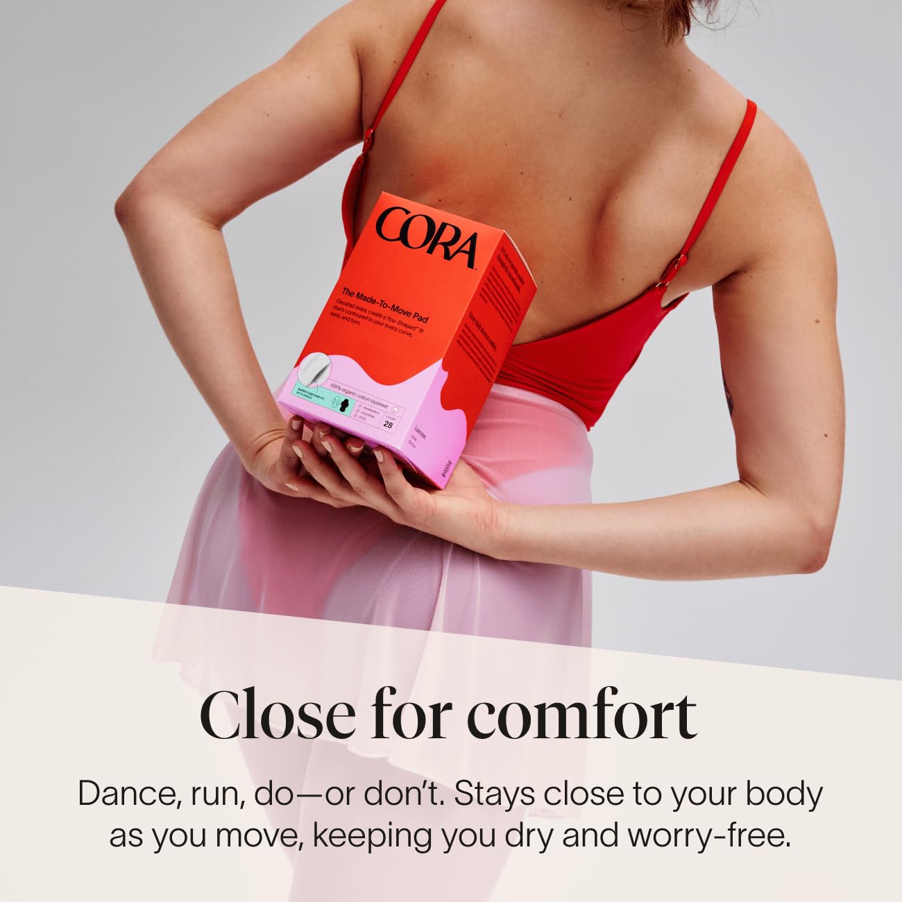 Cora cashmere-soft wings prevent rubbing on sensitive skin.
