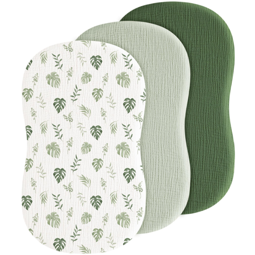 Coreeky leaf green baby bassinet sheets provide breathable comfort for baby sleep