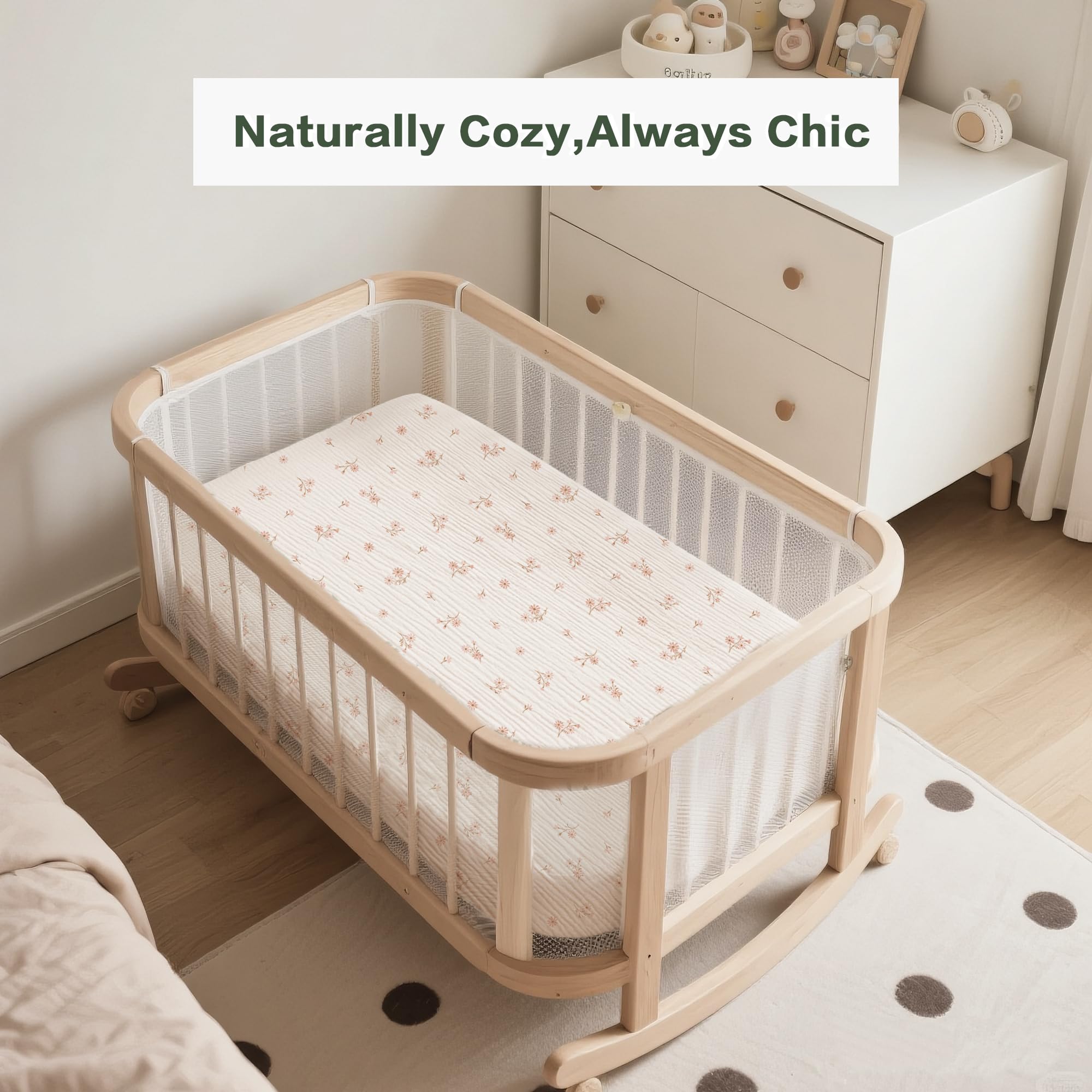 Coreeky fitted sheet with 360° elastic fit secures baby mattress