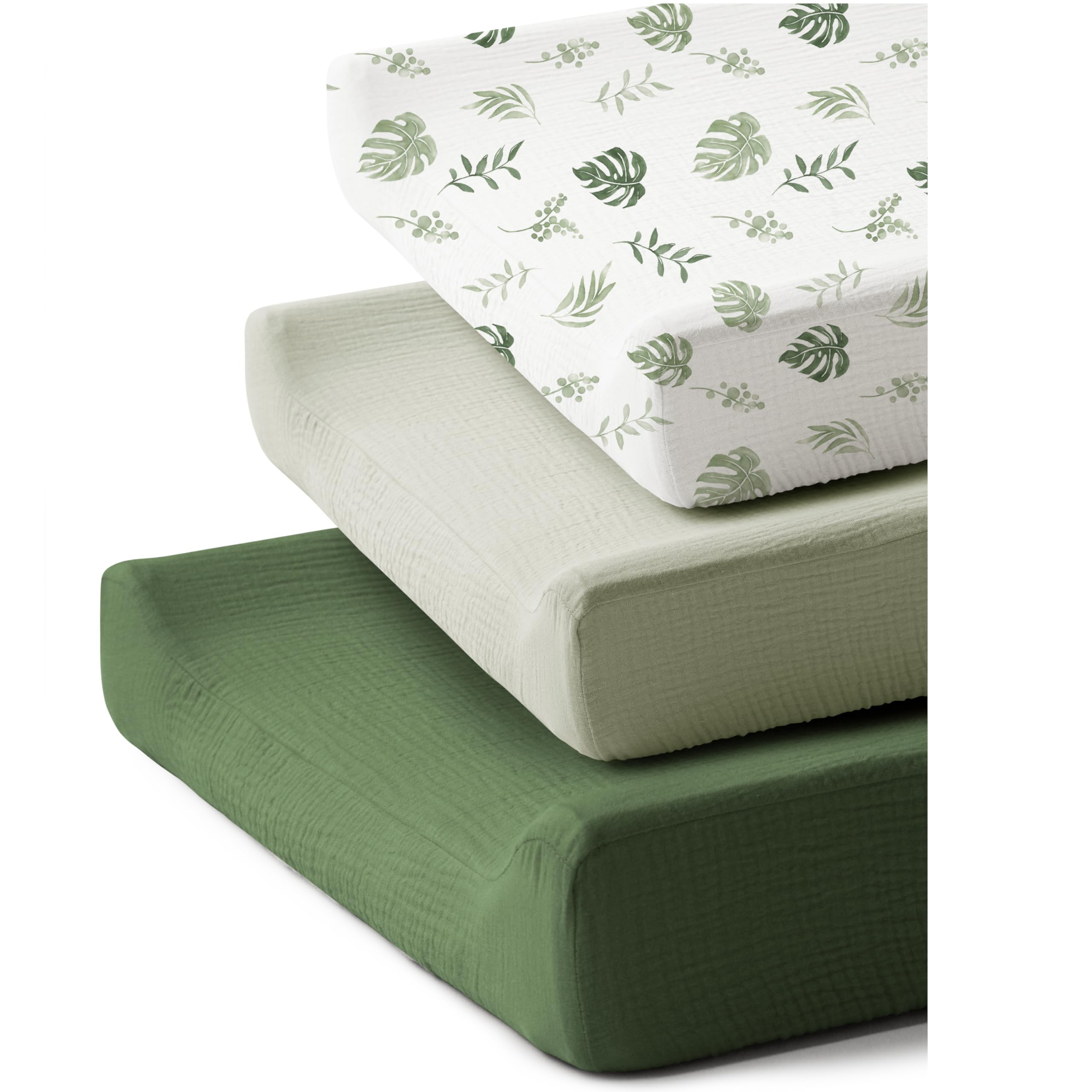 Coreeky leaf-pattern changing pad cover provides breathable comfort during diaper changes.
