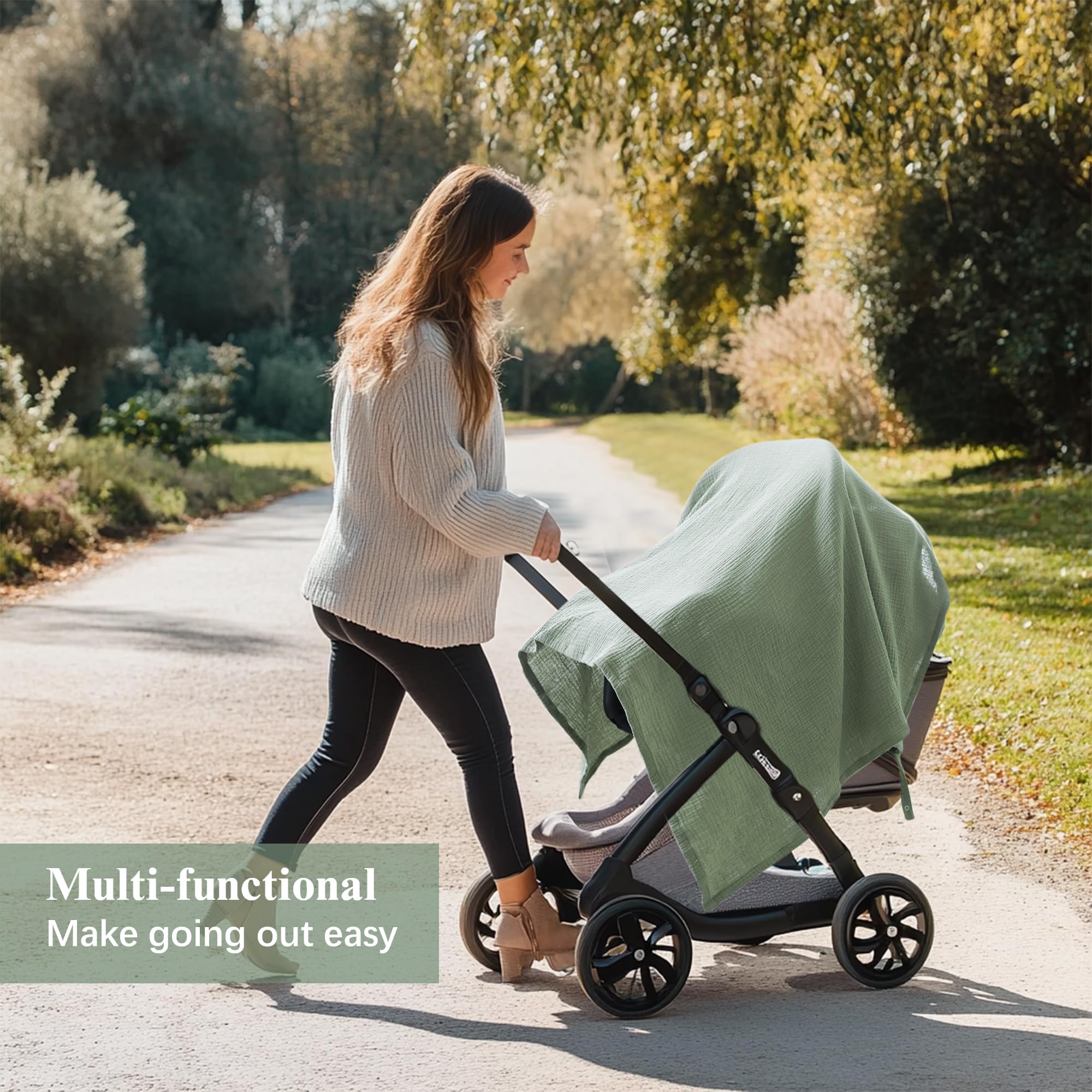 Coreeky stroller cover used as shade and privacy layer