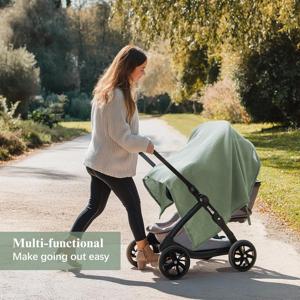 Coreeky stroller cover used as shade and privacy layer