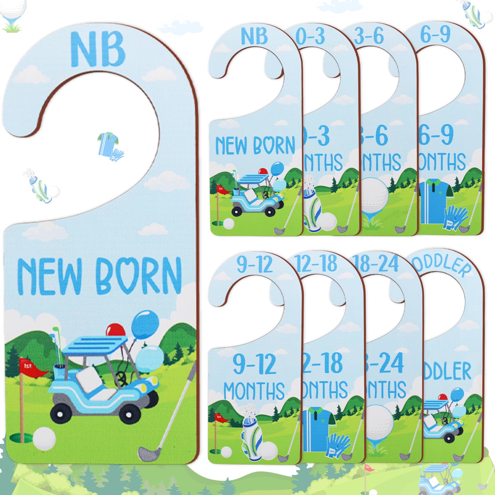 CORNER LACE golf-themed baby closet dividers double-sided for size sorting