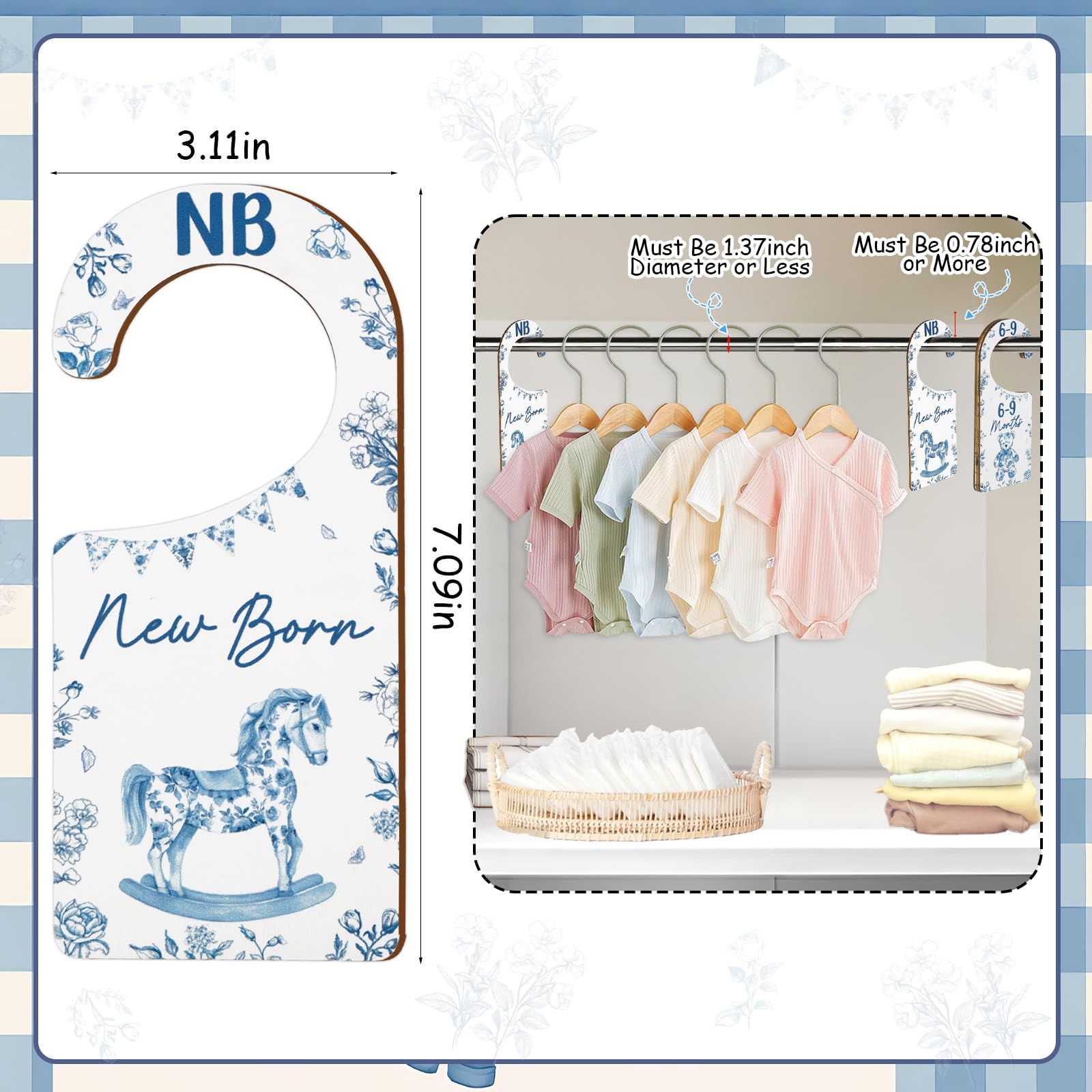 CORNER LACE baby closet dividers blue toile in exquisite gift box suitable for baby showers.