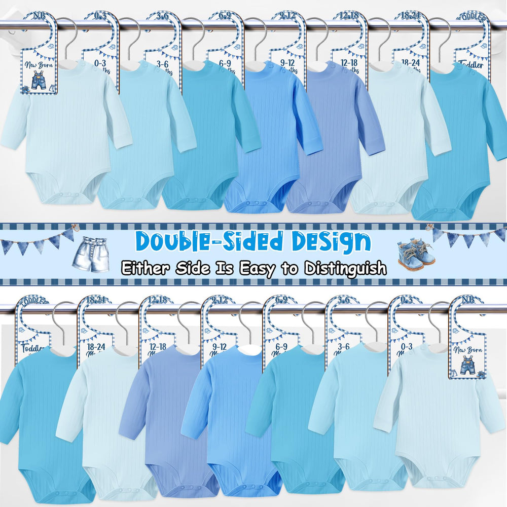 CORNER LACE baby closet dividers denim back view shows double sided readability for quick access.