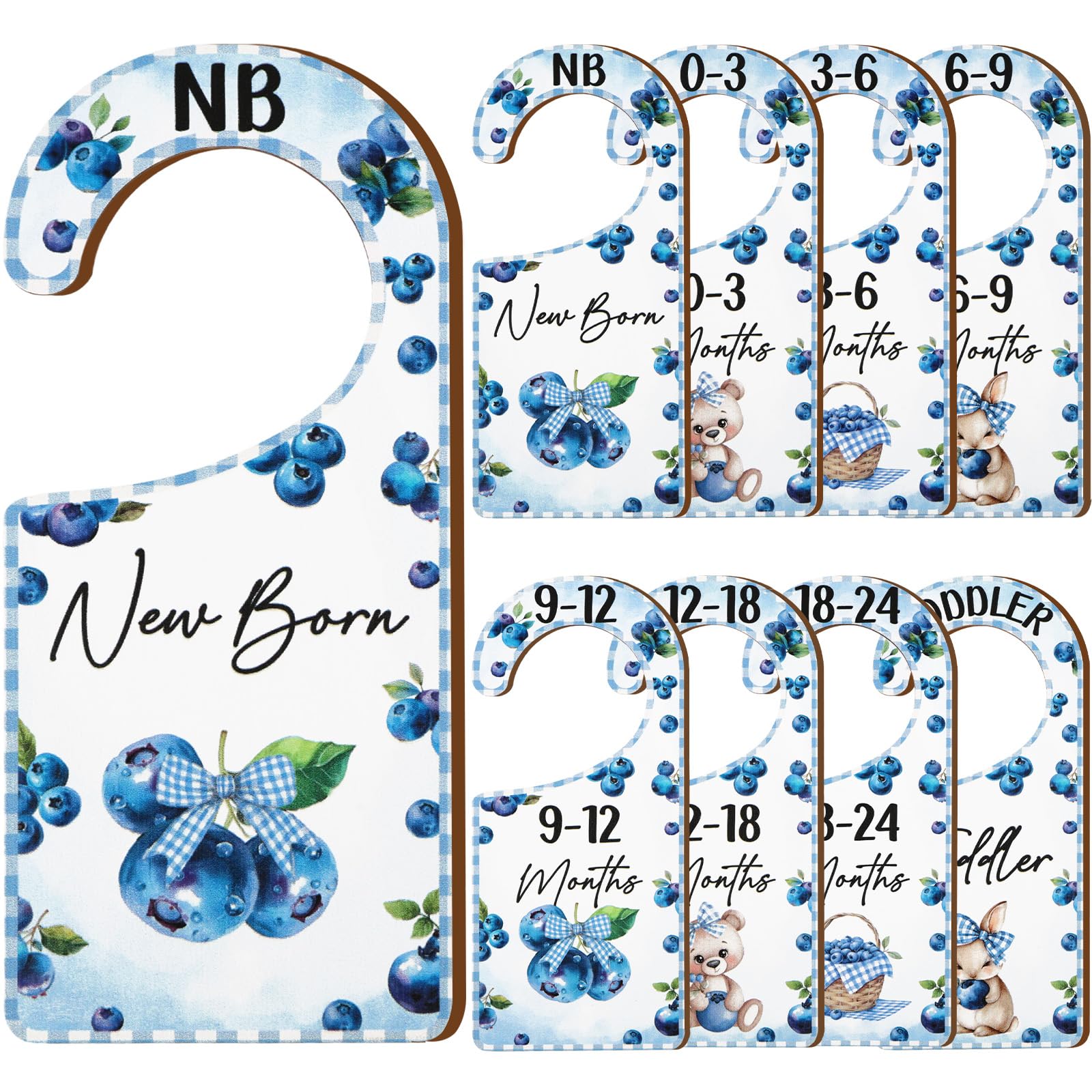 CORNER LACE blueberry wooden dividers – front view for organized newborn to toddler outfits.