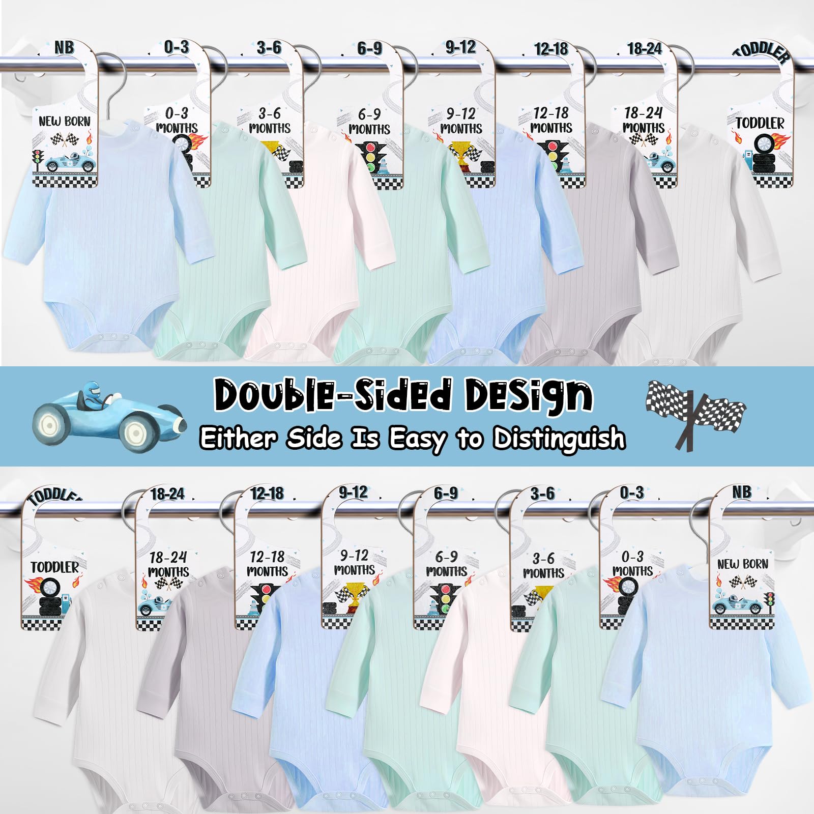 Corner Lace age markers 0-24 months image for organized closet planning.