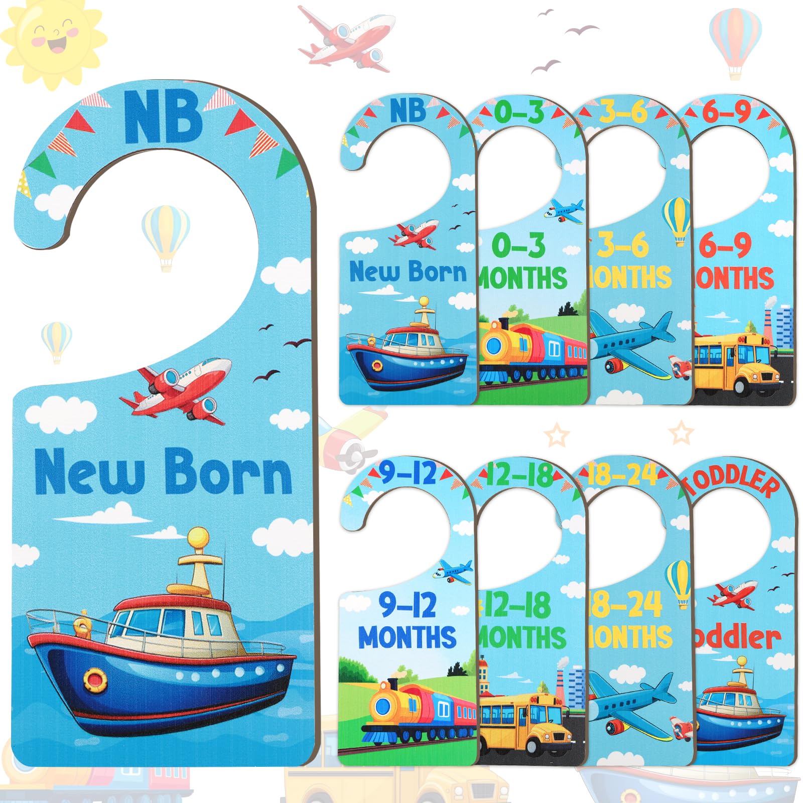 CORNER LACE baby closet dividers with transportation theme organize outfits by age