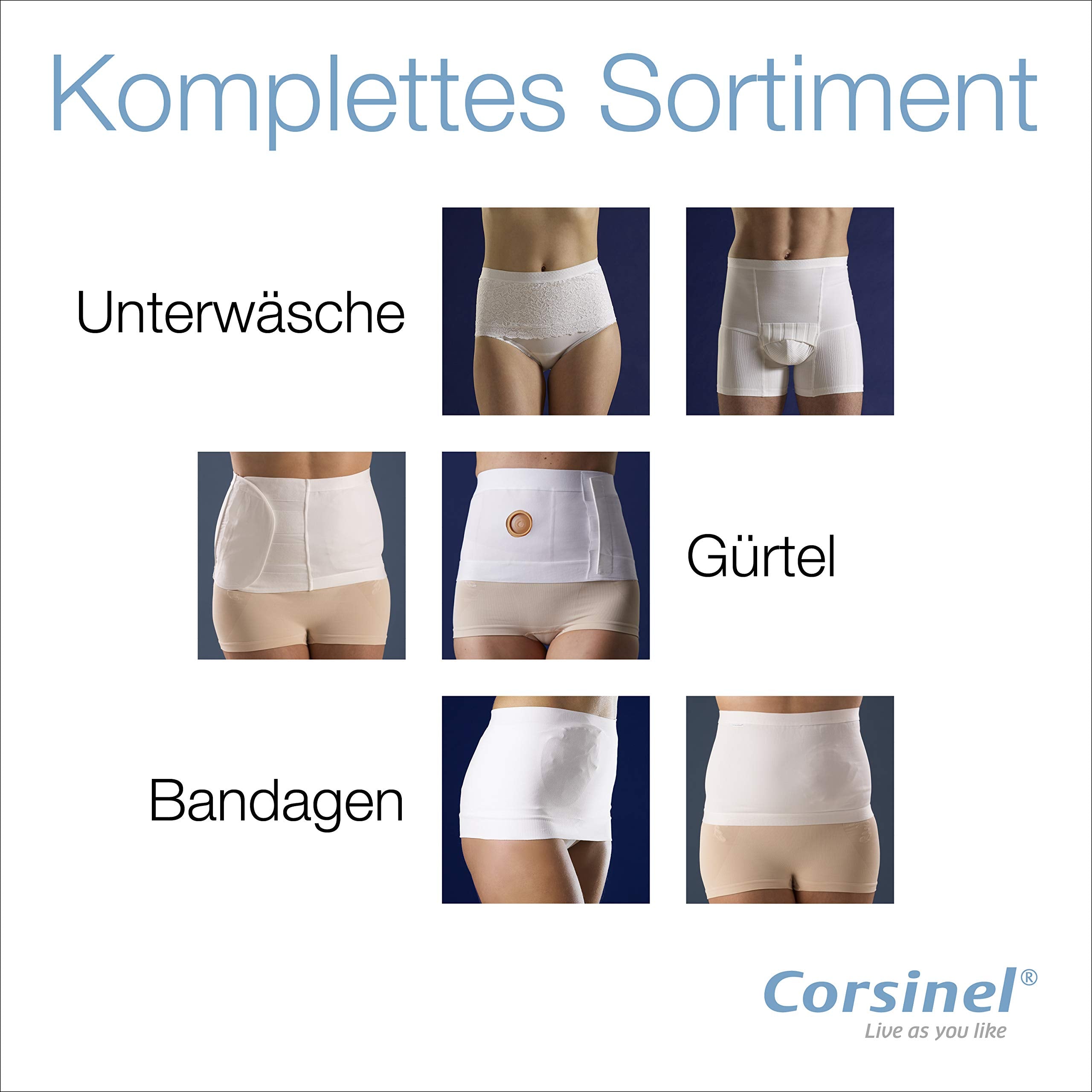 Corsinel undergarment provides discreet look while supporting ostomy and hernia.