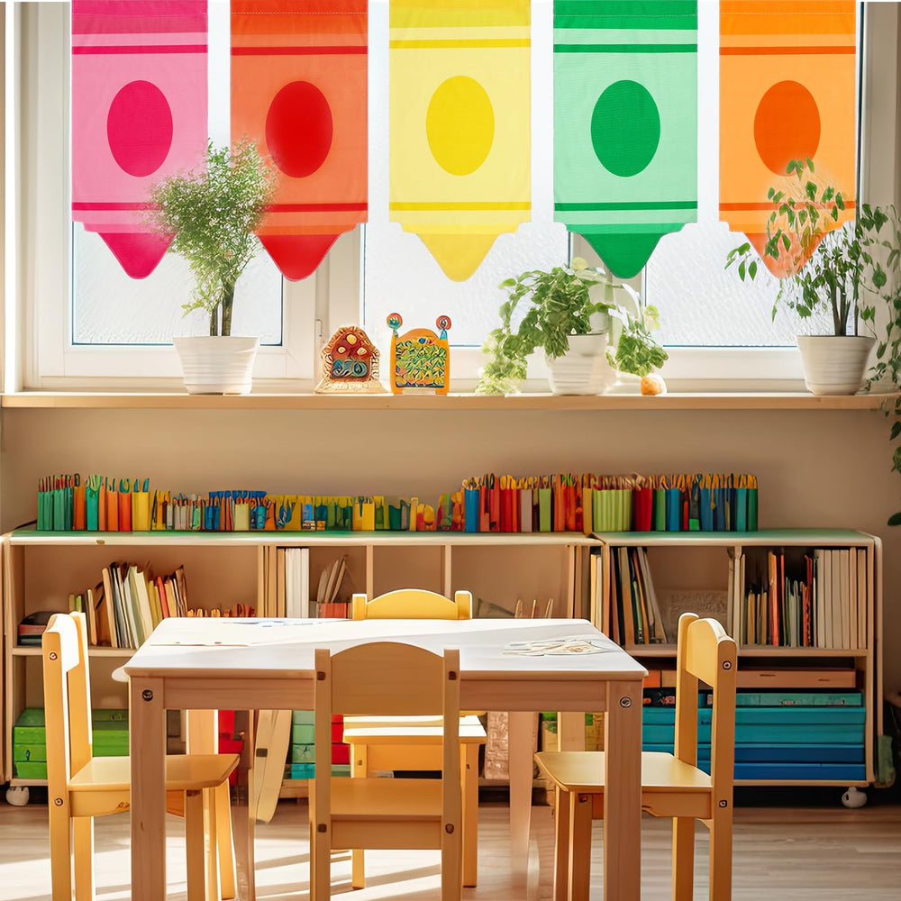 Cosblank Crayon Curtains resist wrinkles and fading for durable classroom decor.