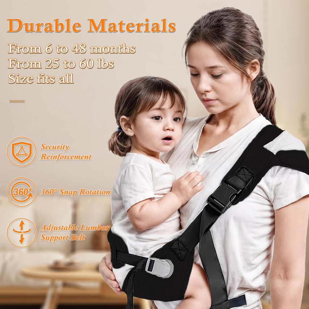 COSDIG baby carrier with 360 safety buckle for secure outings.