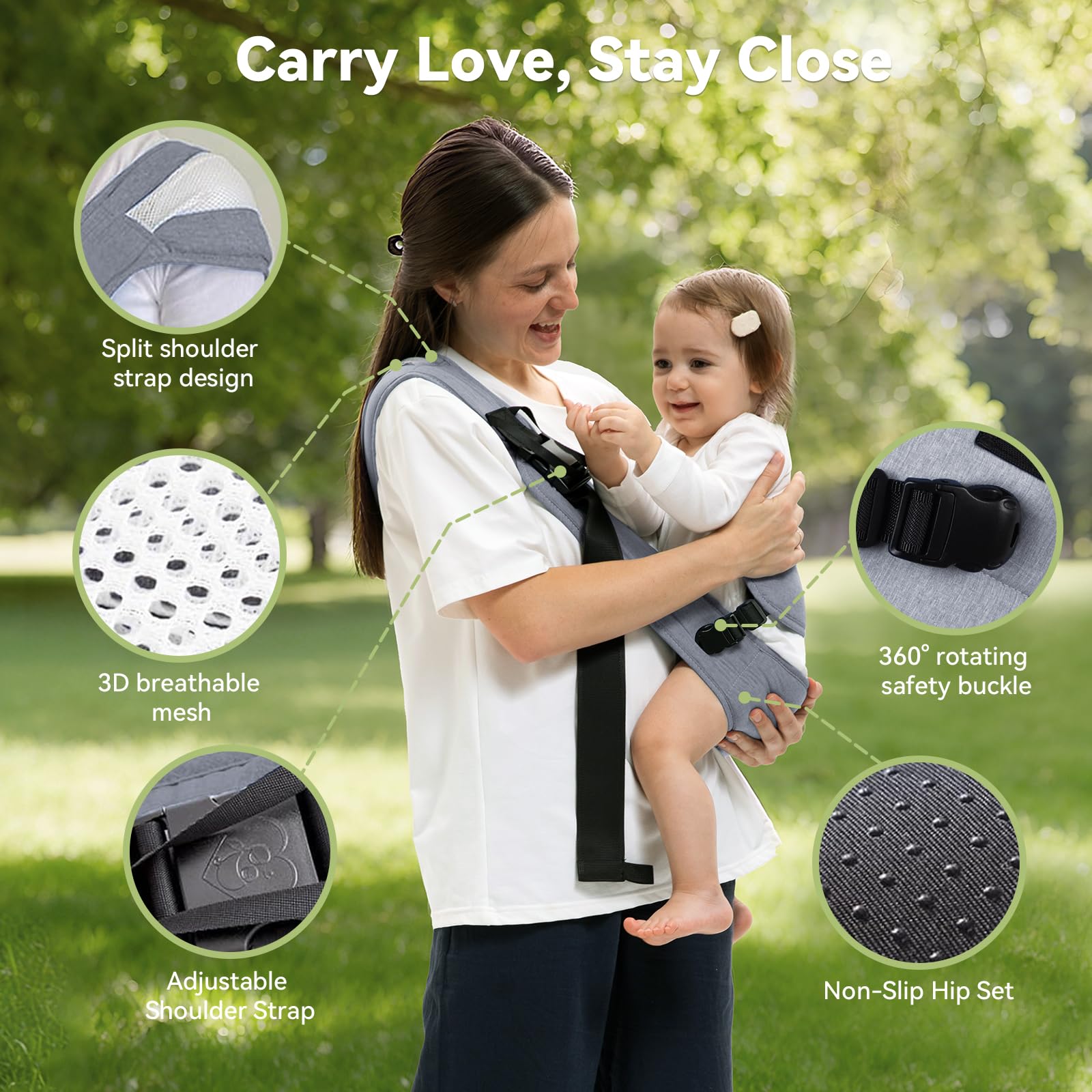 COSDIG carrier uses breathable 3D mesh to keep baby and caregiver cool.