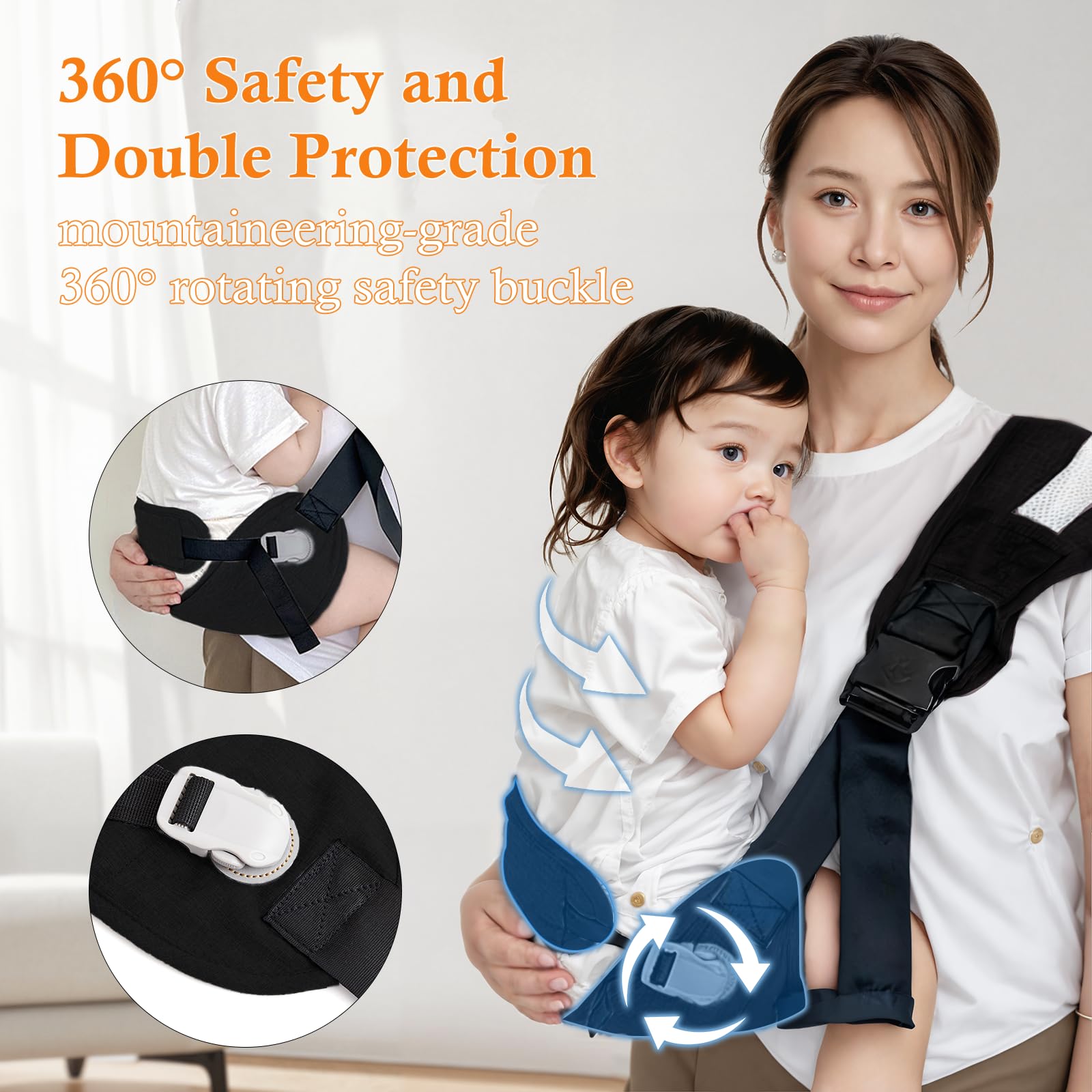 COSDIG baby carrier breathable mesh and wide seat cushion keep baby cool.