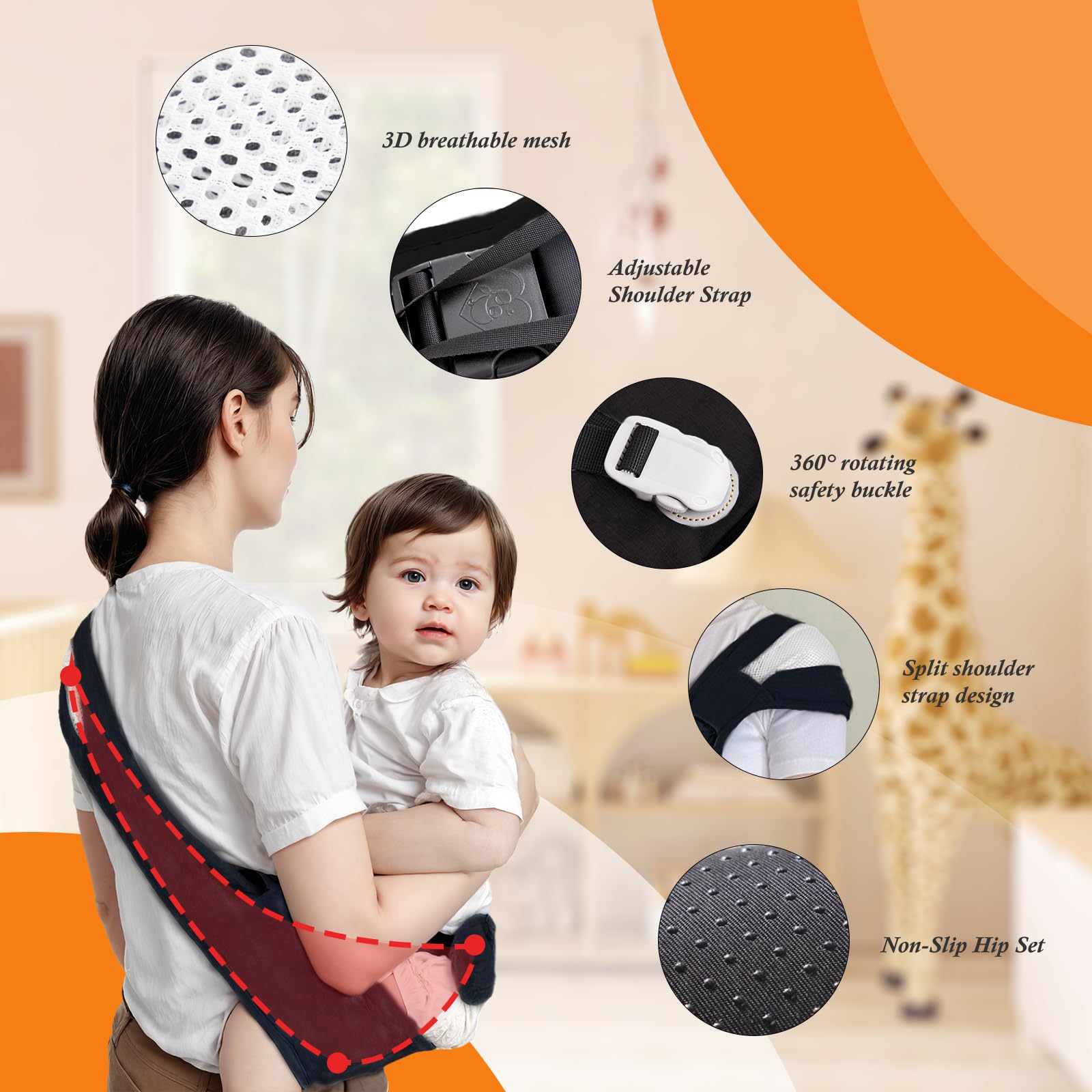 COSDIG baby carrier straps feature a storage loop for easy packing.