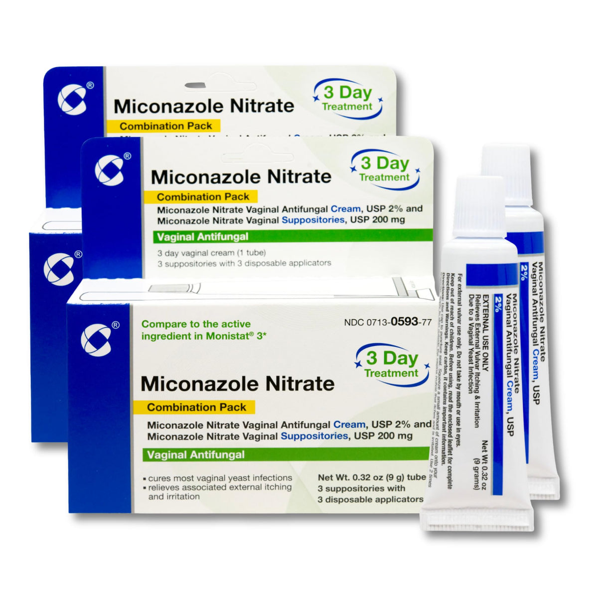 Cosette Miconazole 3-Day Suppositories pack for convenient nighttime treatment
