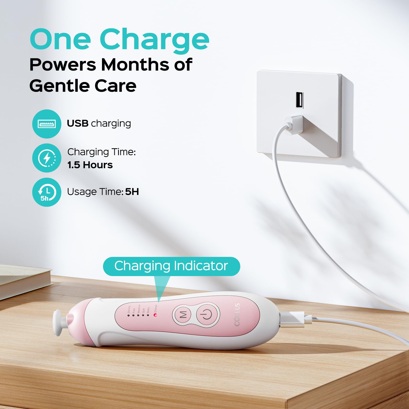 COSLUS five-speed settings for precise nail care across ages