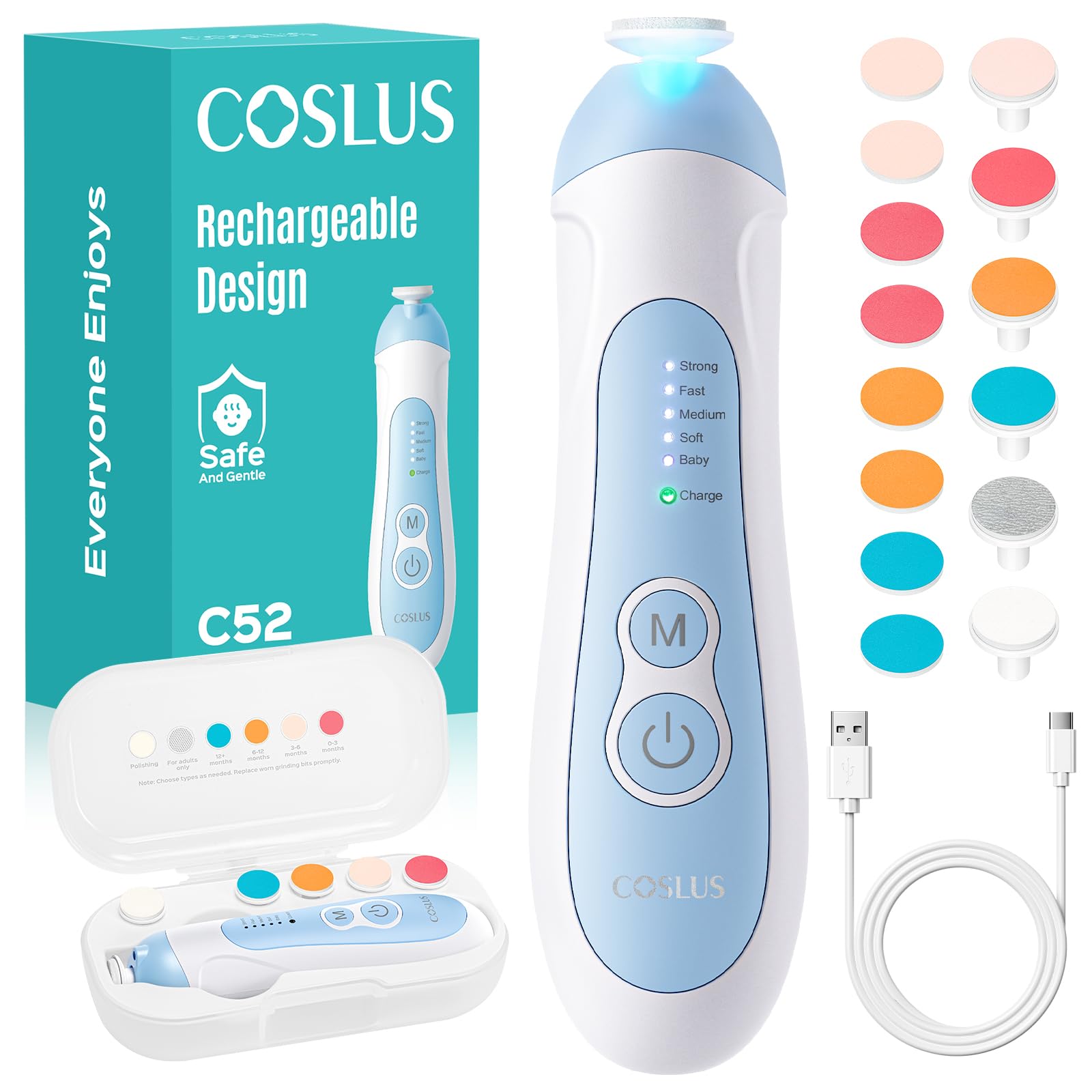COSLUS rechargeable baby nail file with cordless design for on the go grooming