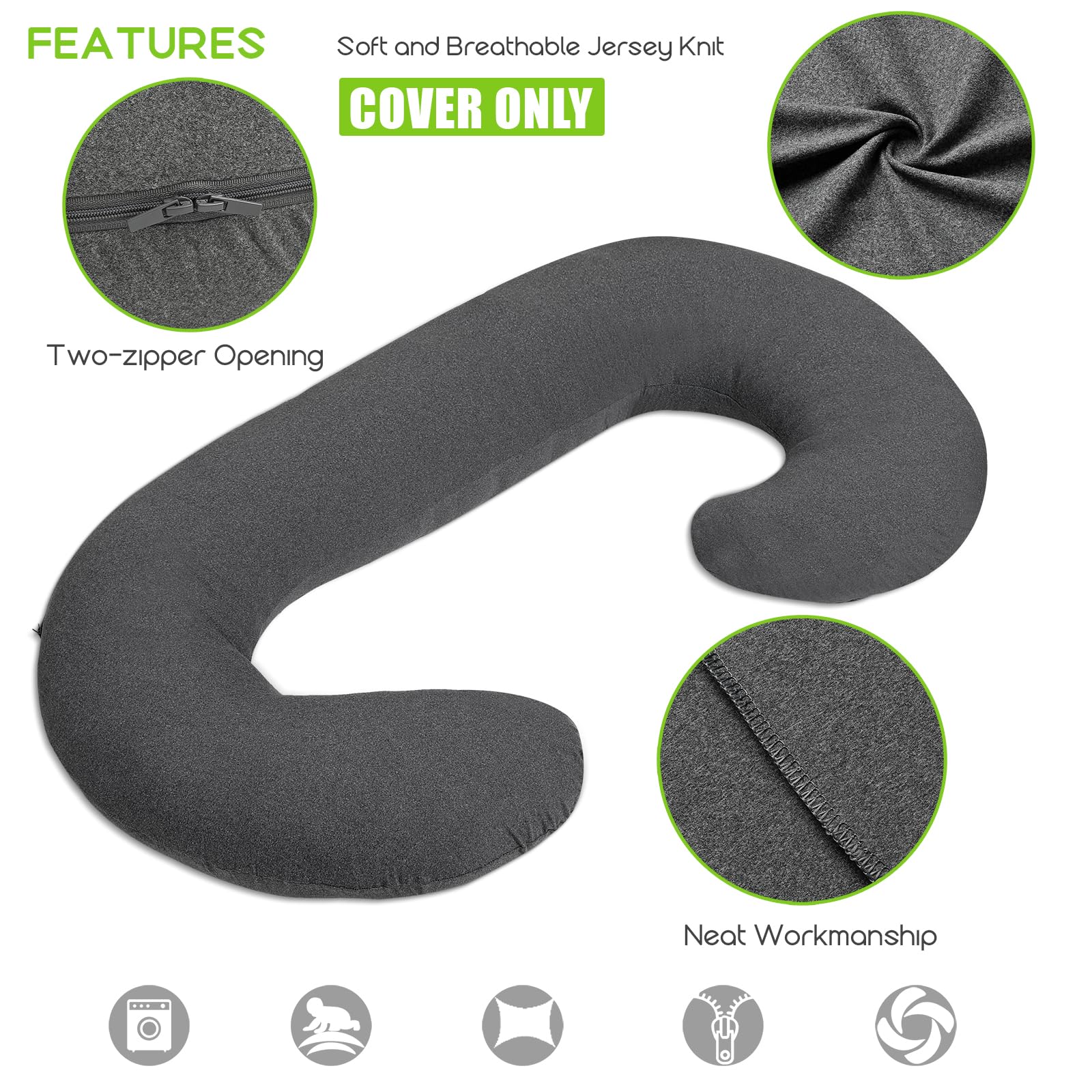 COSMOPLUS pillow cover with zipper for easy removal and washing.