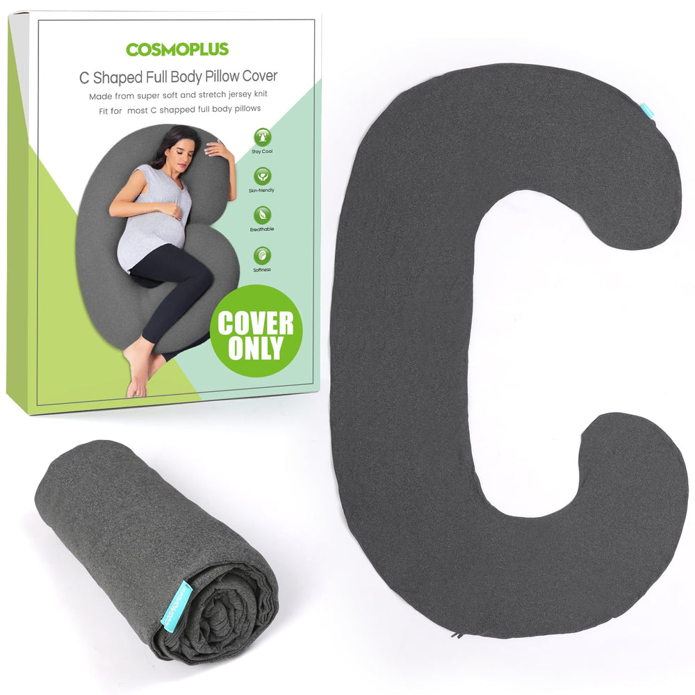 COSMOPLUS pregnancy pillow cover in C-shaped full-body fit for improved comfort.