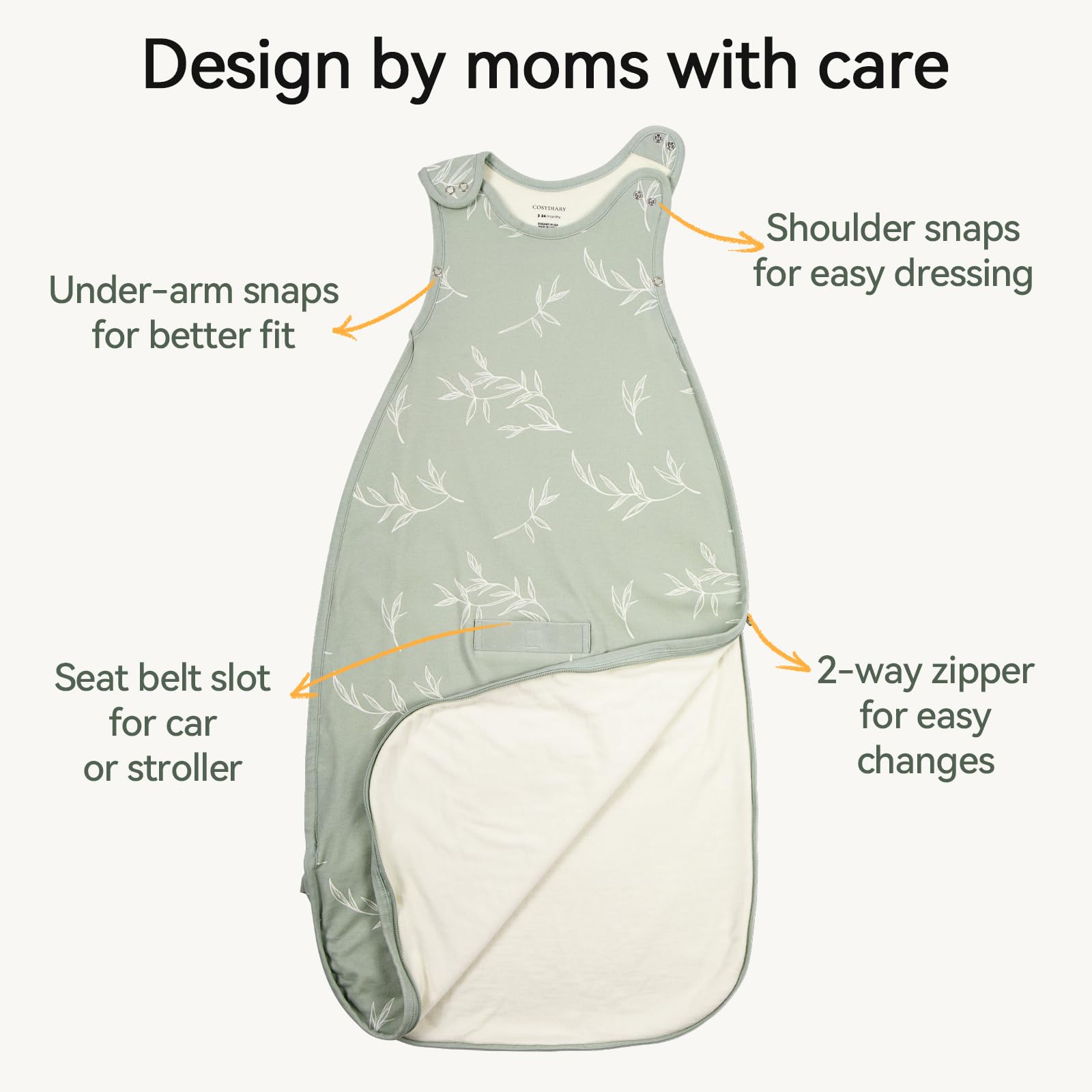 CosyDiary Merino sleep sack double shoulder snaps adjust fit.