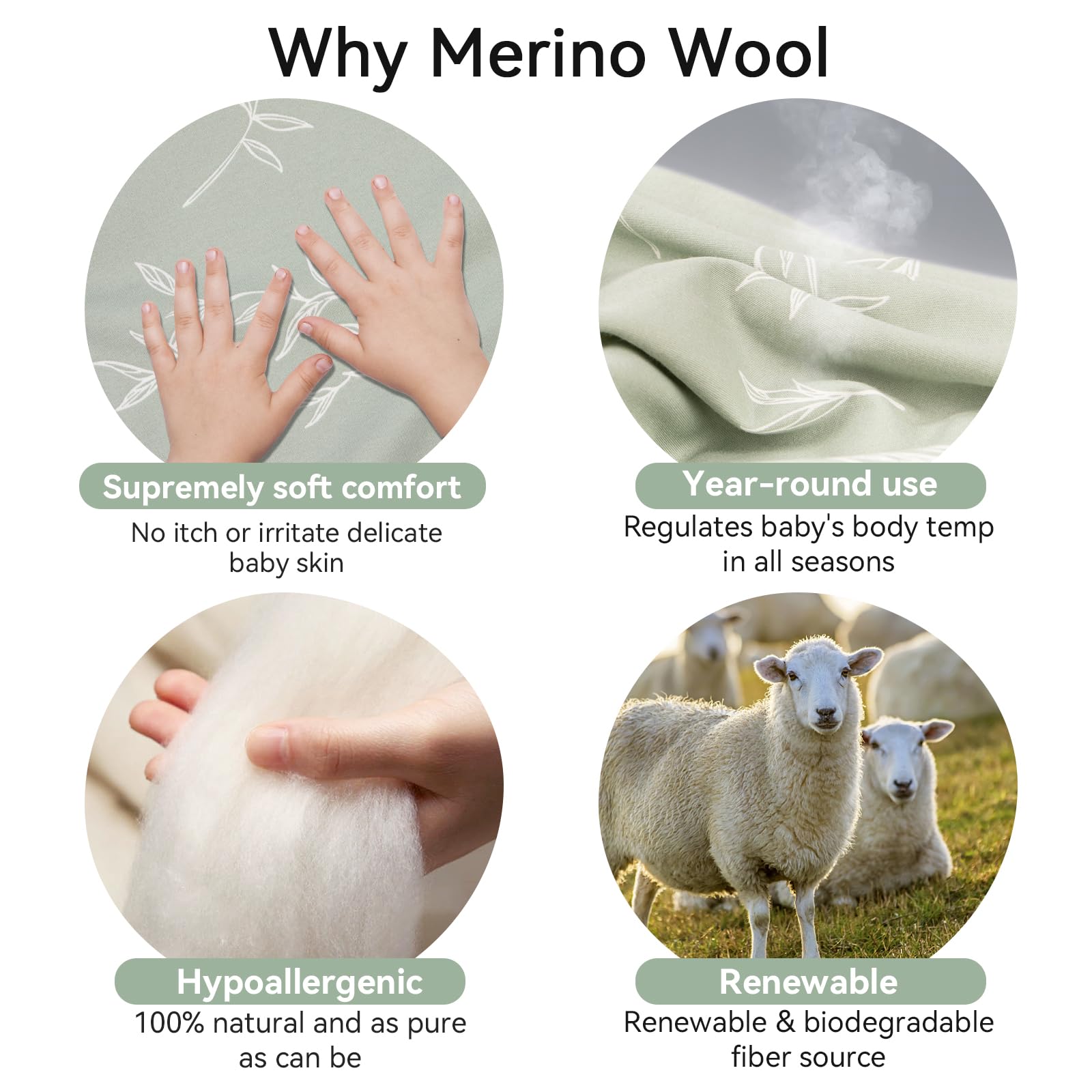 CosyDiary Merino sleep sack two-way zipper for quick dressing.