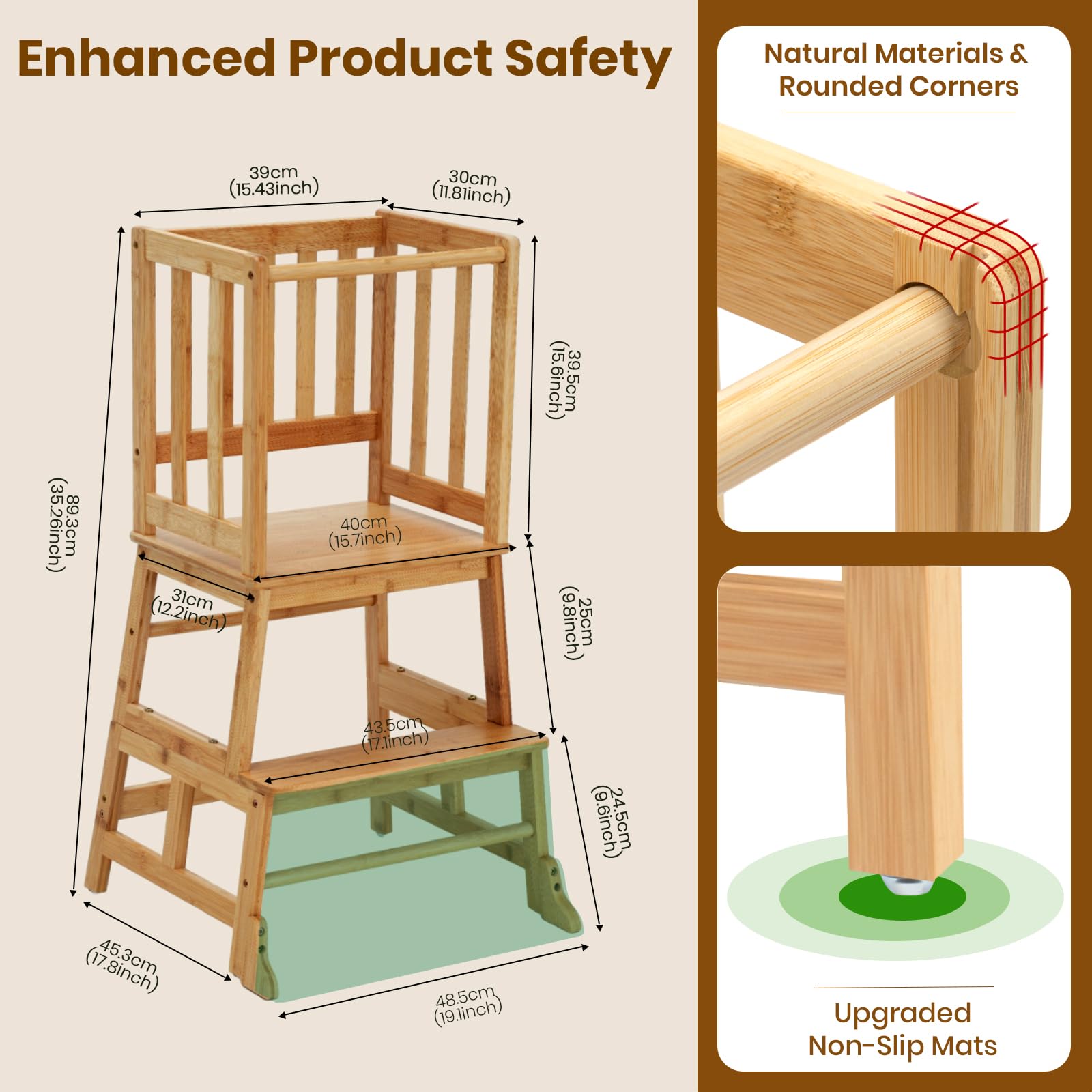 COSYLAND anti-tip legs provide sturdy support for steady kitchen help.