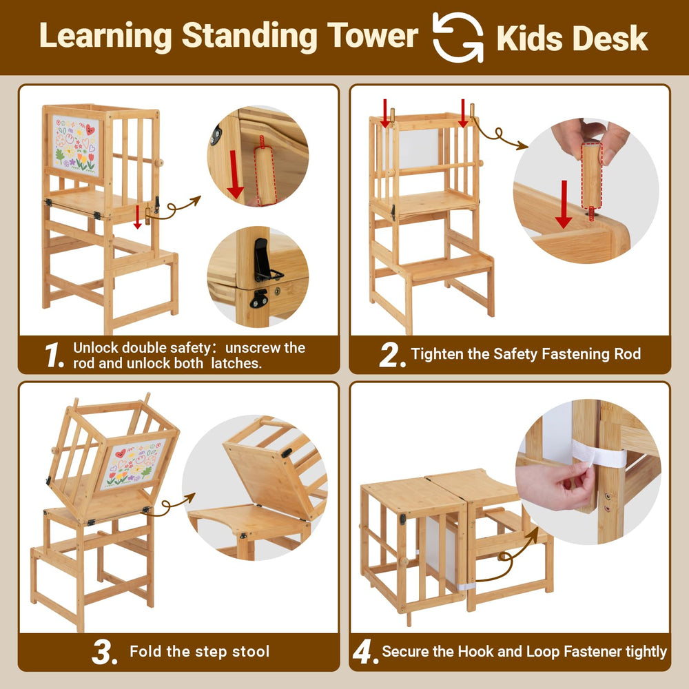 COSYLAND durable natural bamboo finish complements modern kitchens and playrooms.