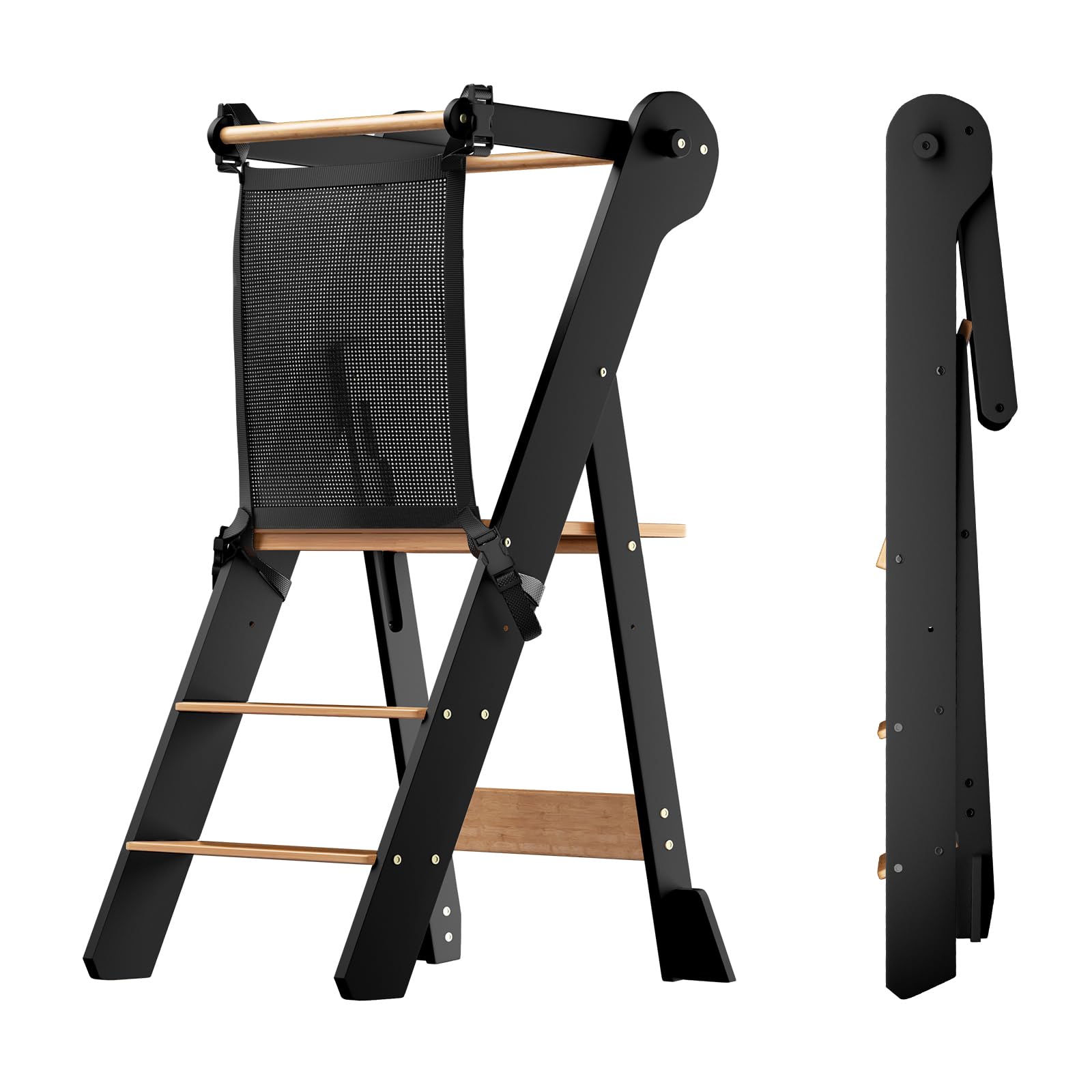 COSYLAND foldable toddler standing tower folded for compact storage