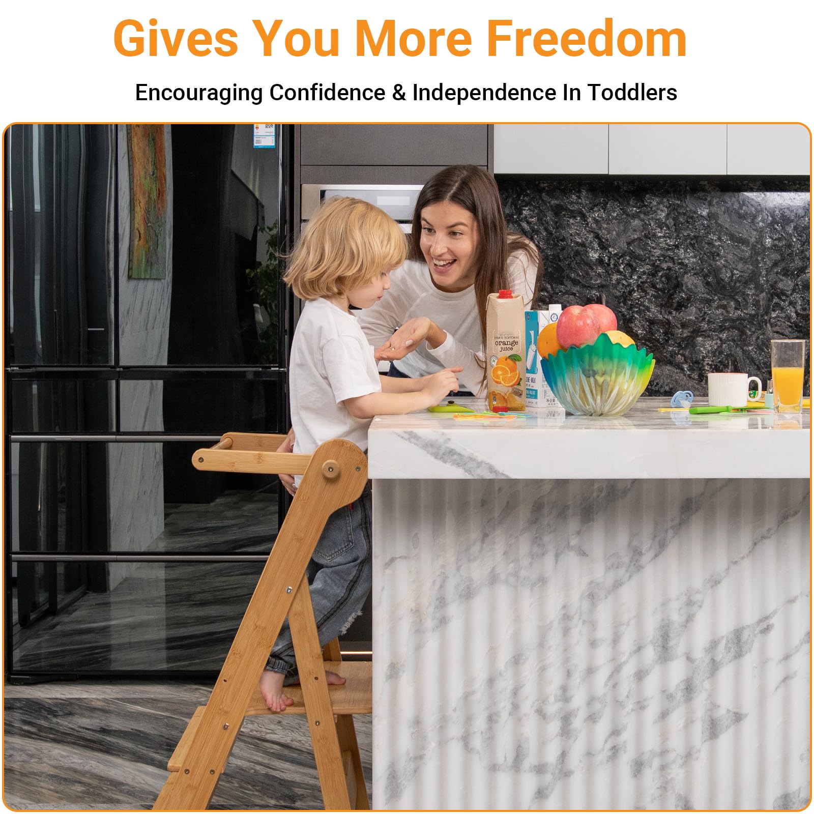 COSYLAND foldable toddler standing tower folded saves space in small kitchens