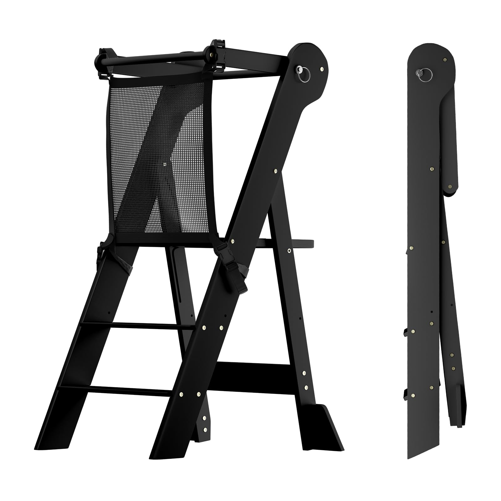 COSYLAND foldable toddler stool safety showing stable support during kitchen tasks.