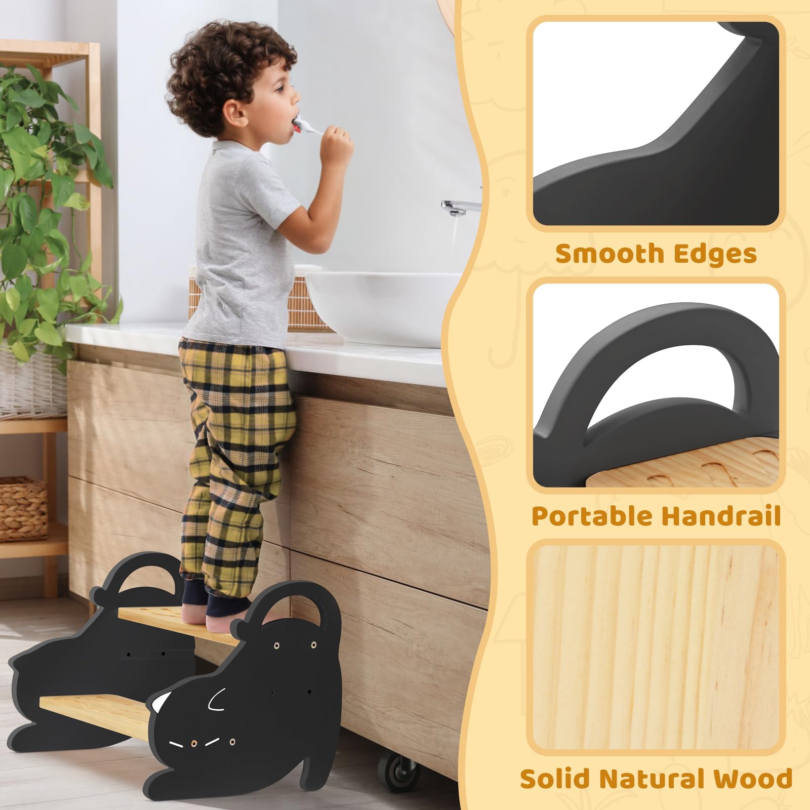 COSYLAND height-adjustable kids' stool shows adaptable top level for different tasks.