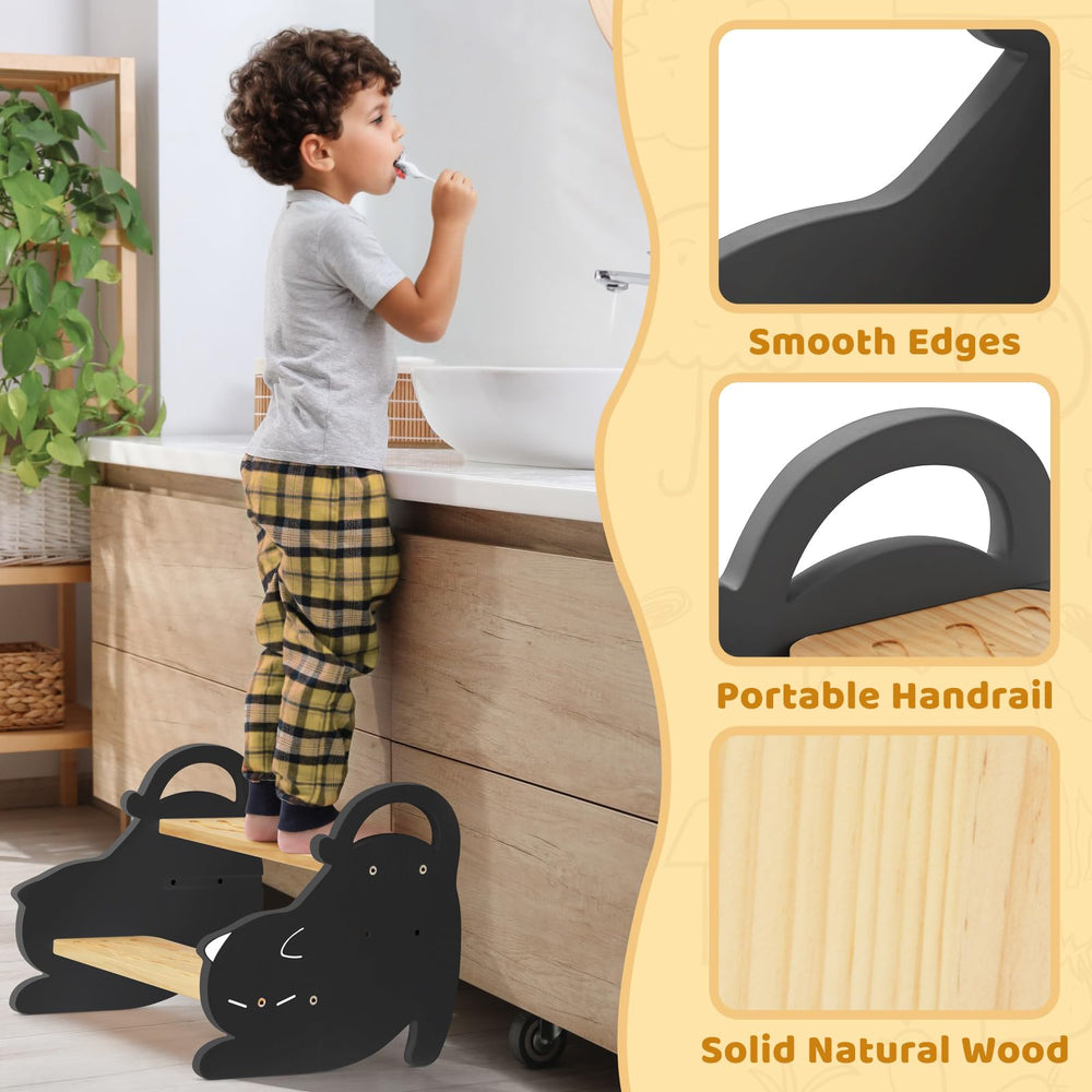 COSYLAND height-adjustable kids' stool shows adaptable top level for different tasks.