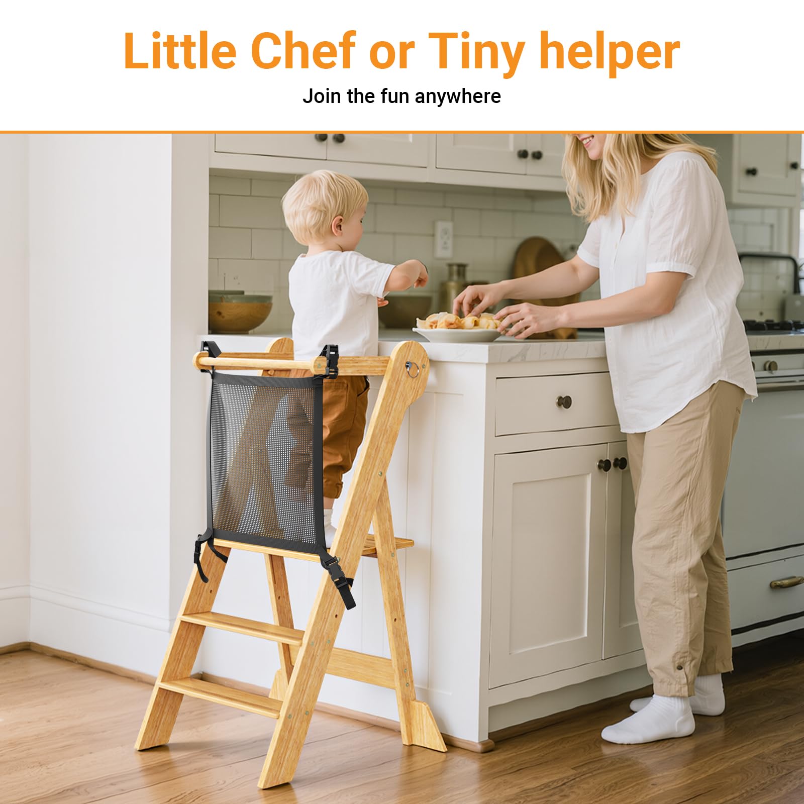 COSYLAND height-adjustable standing platform grows with child for kitchen or bathroom tasks.