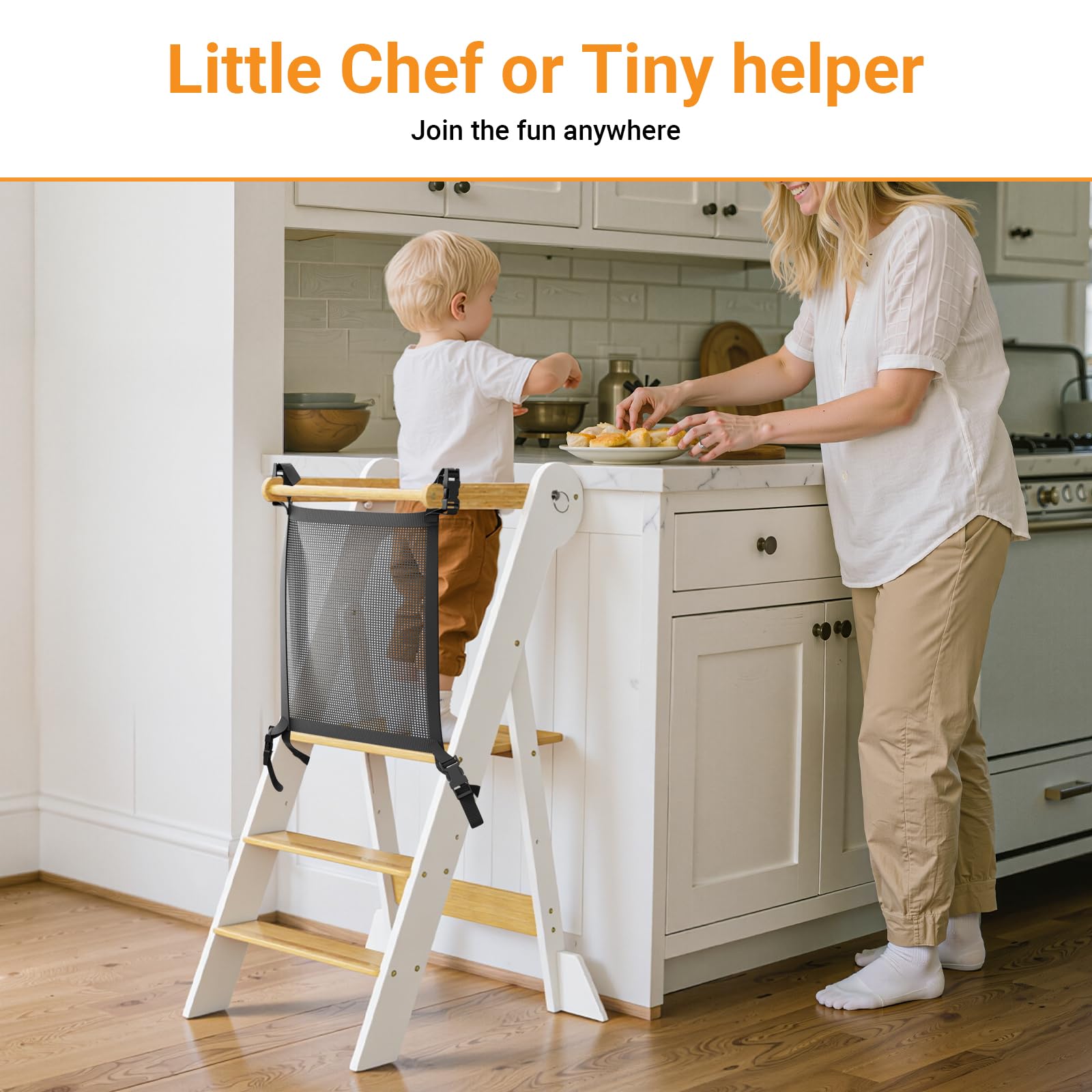 COSYLAND height-adjustable standing tower highlights adjustable platform for growing kids.