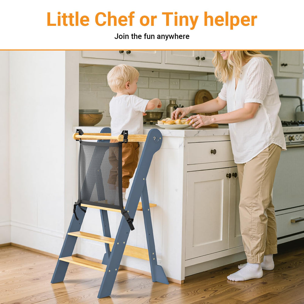 COSYLAND height-adjustable standing tower supports growing children at sink or counter height.
