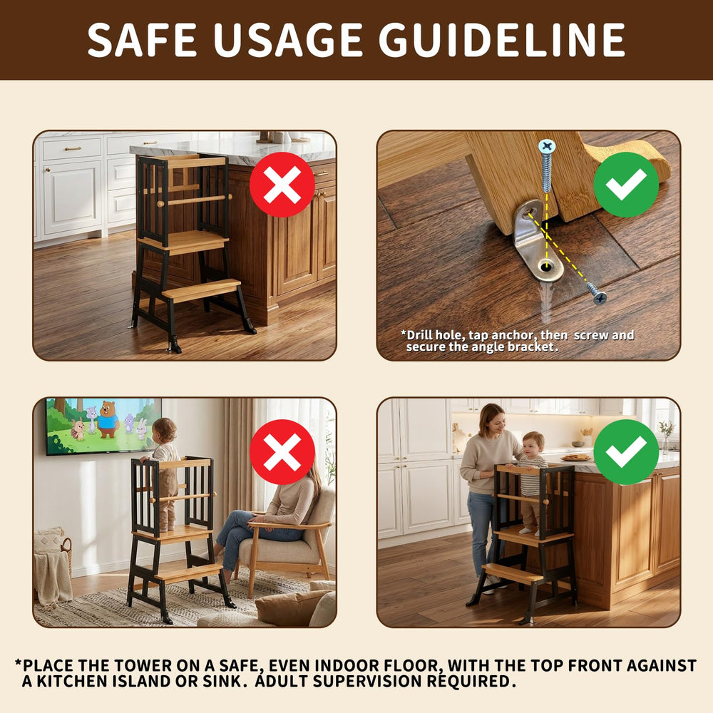 COSYLAND Kids Kitchen Step Stool A-structure stability reduces tipping risk.