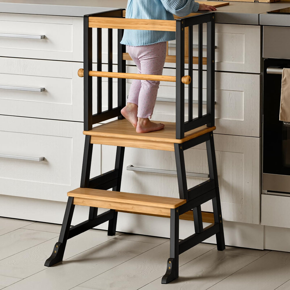 COSYLAND Kids Kitchen Step Stool with anti-drop rail for secure toddler elevation