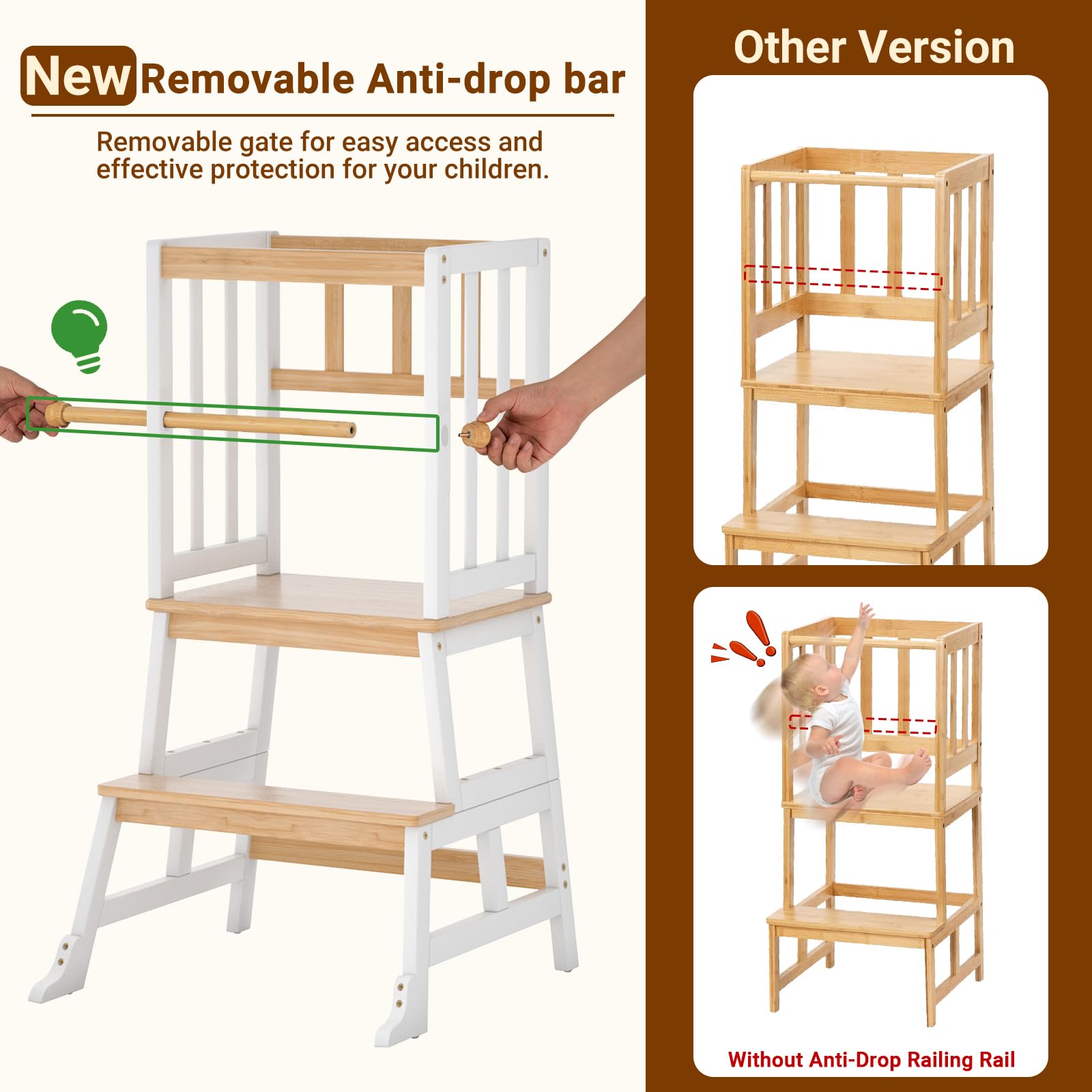 COSYLAND stool with anti-drop railing offers added safety during use.