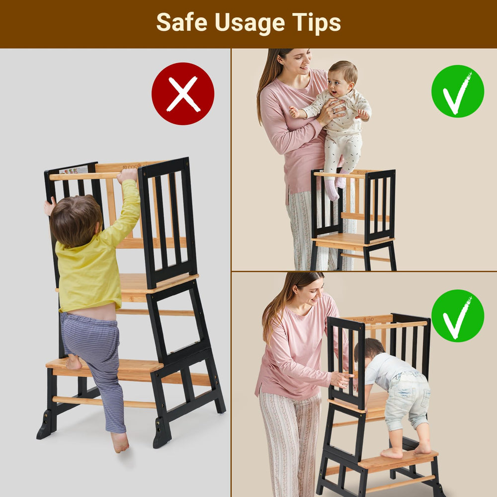 COSYLAND Kids Step Stool with natural bamboo finish blends with home décor.