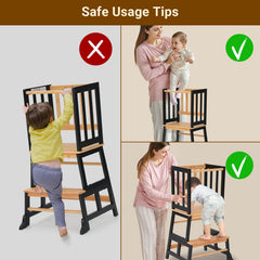 COSYLAND Kids Step Stool with natural bamboo finish blends with home décor.