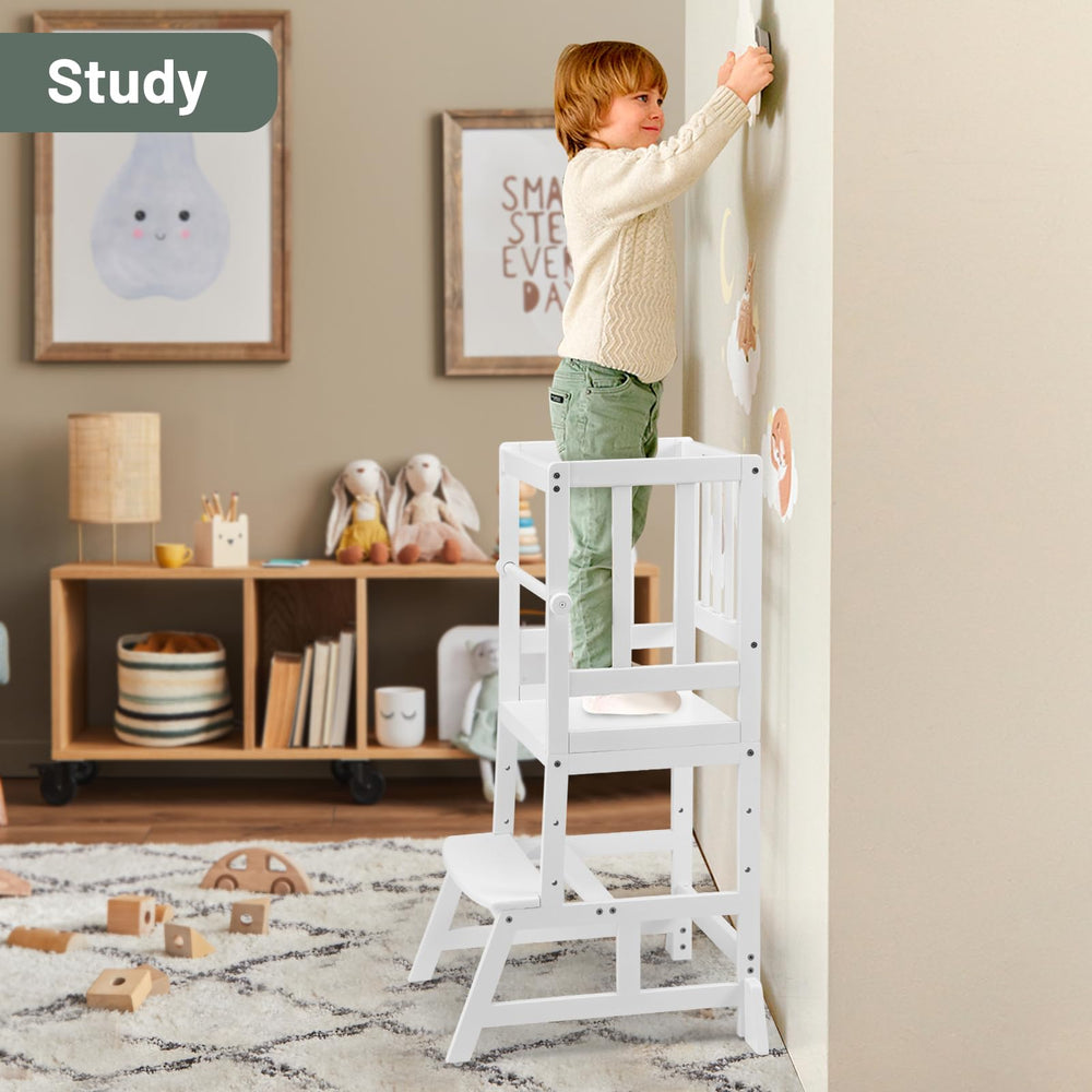 COSYLAND Kids Kitchen Step Stool compact storage helps fit small kitchens