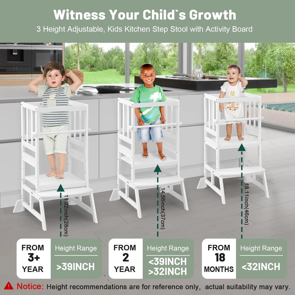 COSYLAND Kids Kitchen Step Stool height adjustment demonstrates three levels for growing children