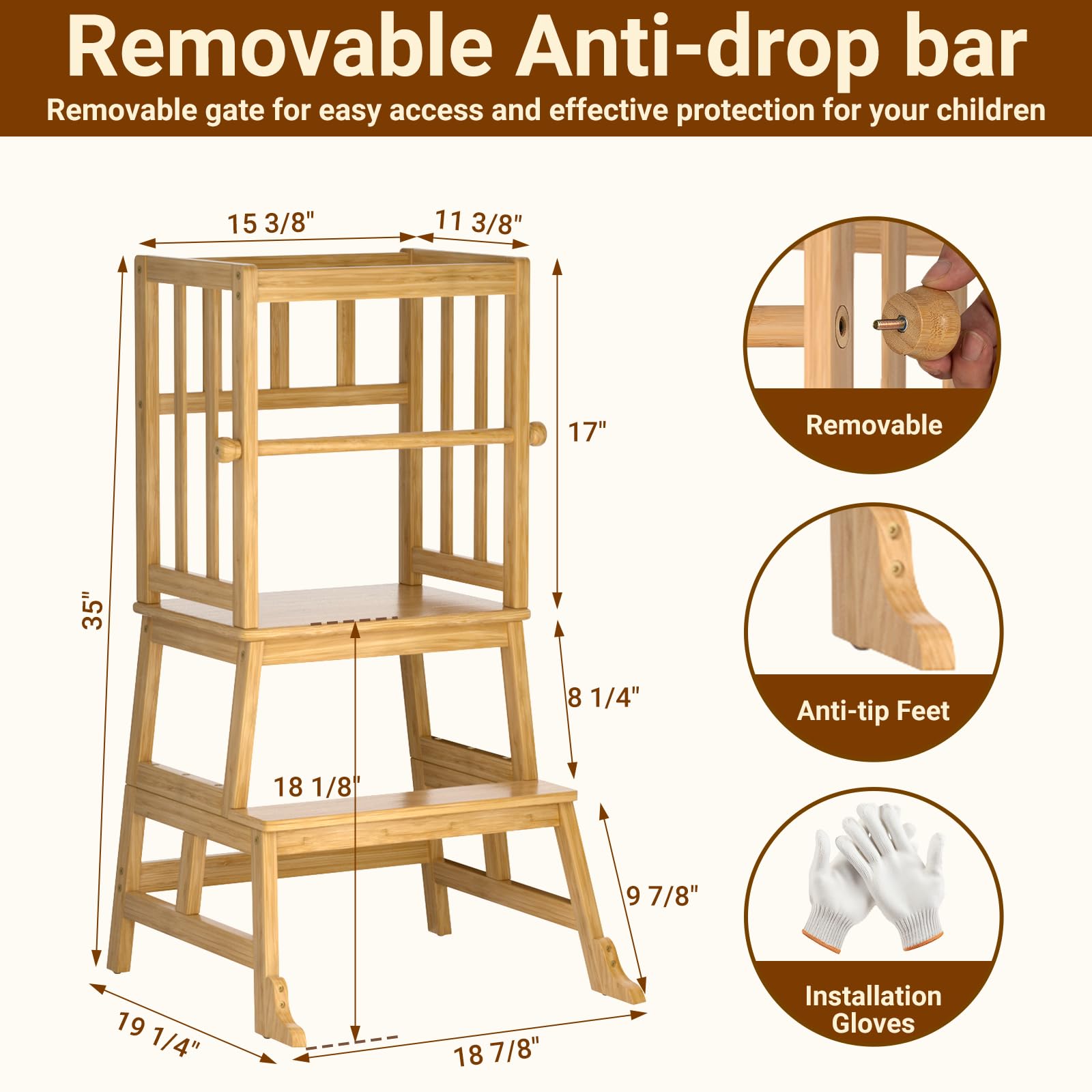 COSYLAND Kids Kitchen Step Stool with rail assembly, safety compliant design.