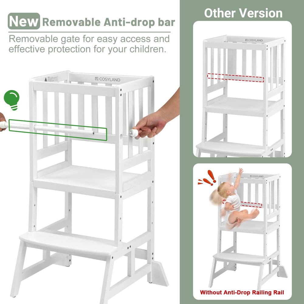COSYLAND Kids Kitchen Step Stool removable railing highlights secure safety rail design