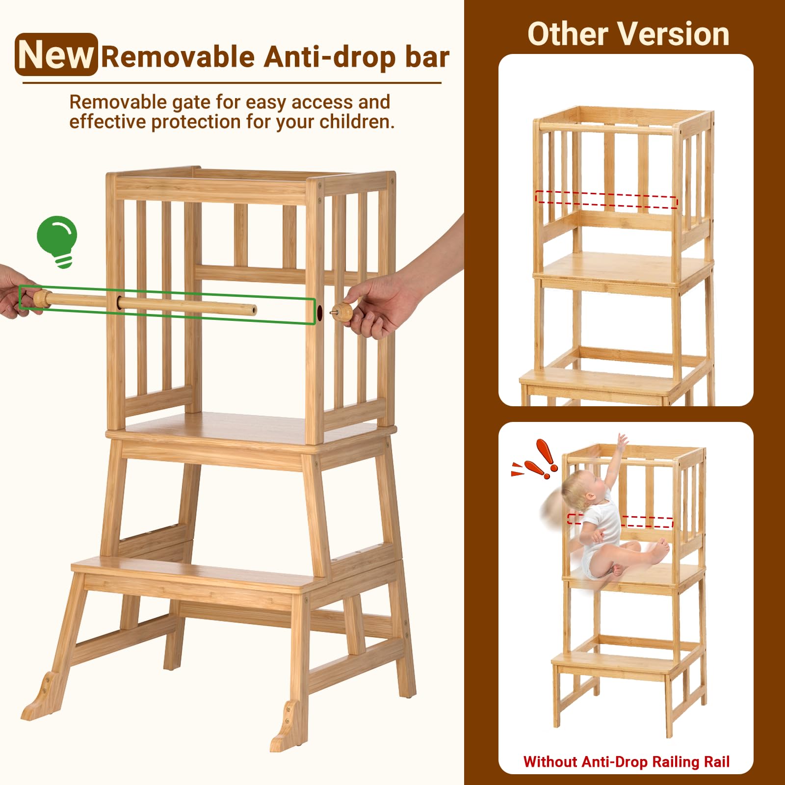 COSYLAND Kids Kitchen Step Stool side view highlights stability and practical height.