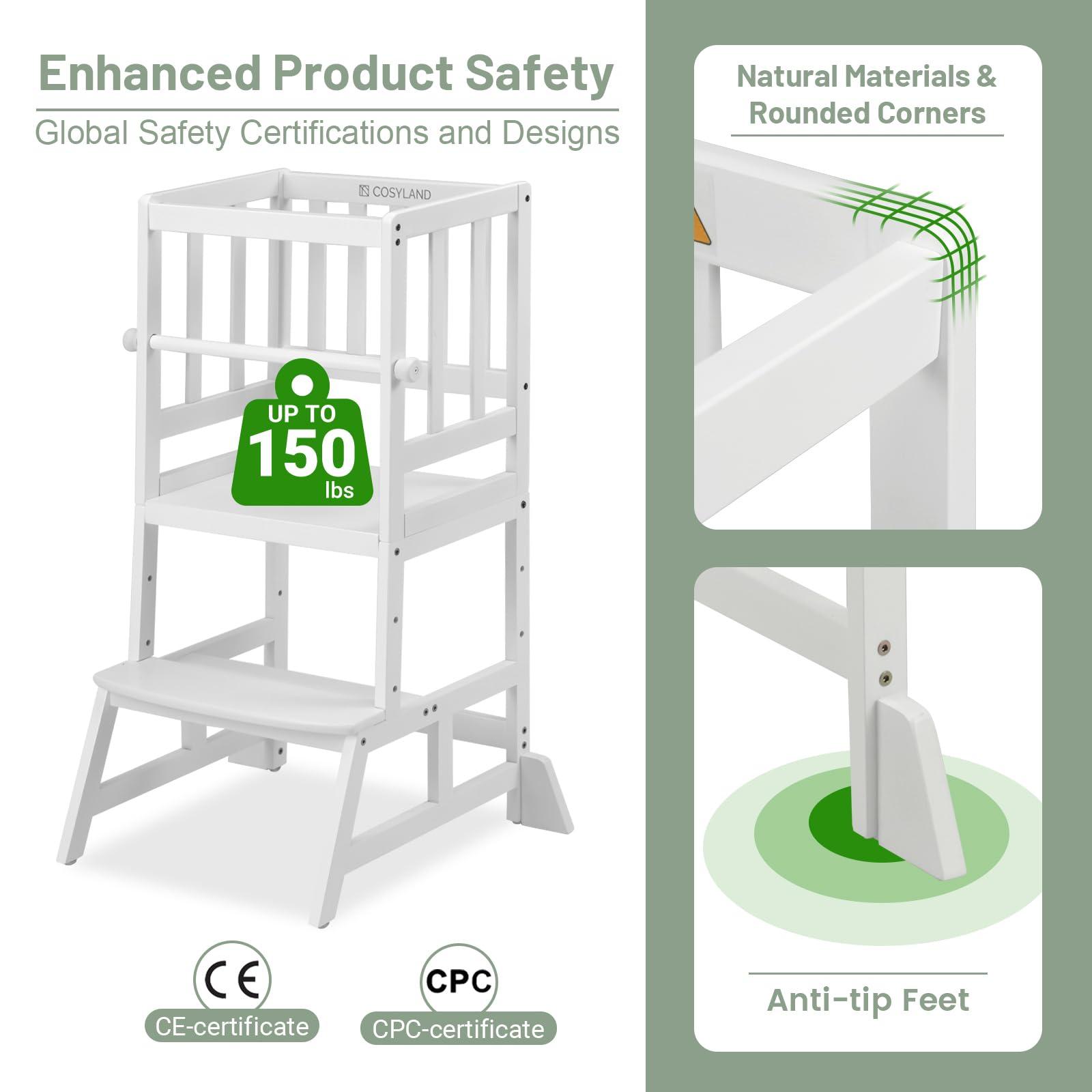 COSYLAND Kids Kitchen Step Stool stable feet prevent wobble during chores