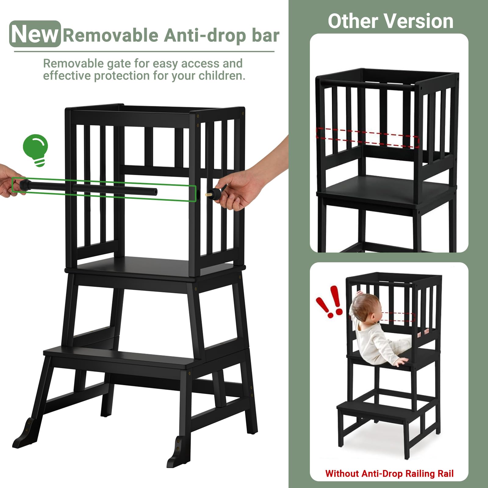 COSYLAND Kids Kitchen Step Stool with removable safety rail for added protection