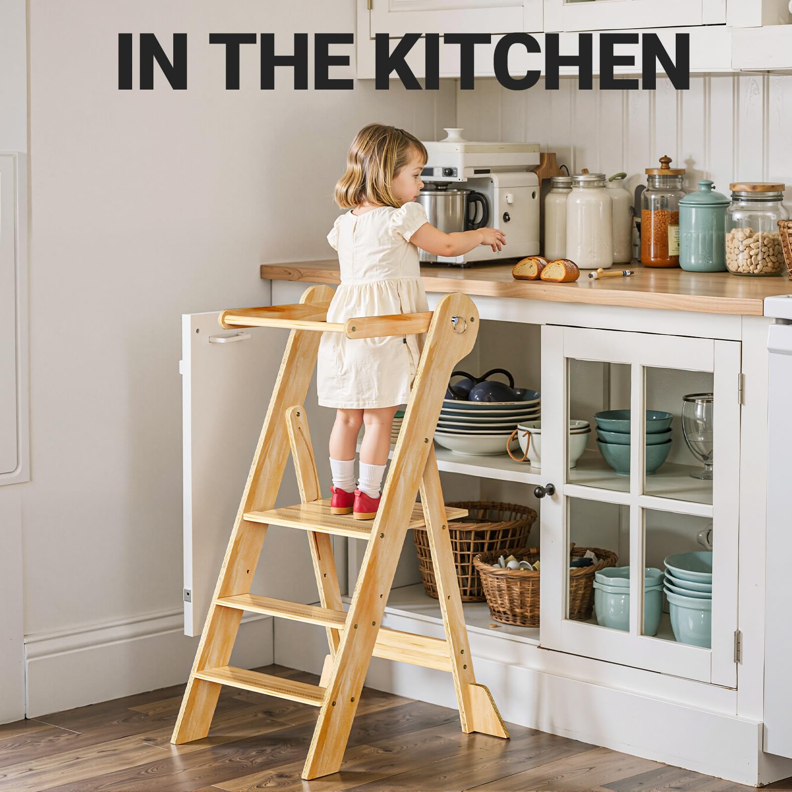 COSYLAND natural finish kitchen stool blends seamlessly with home decor.